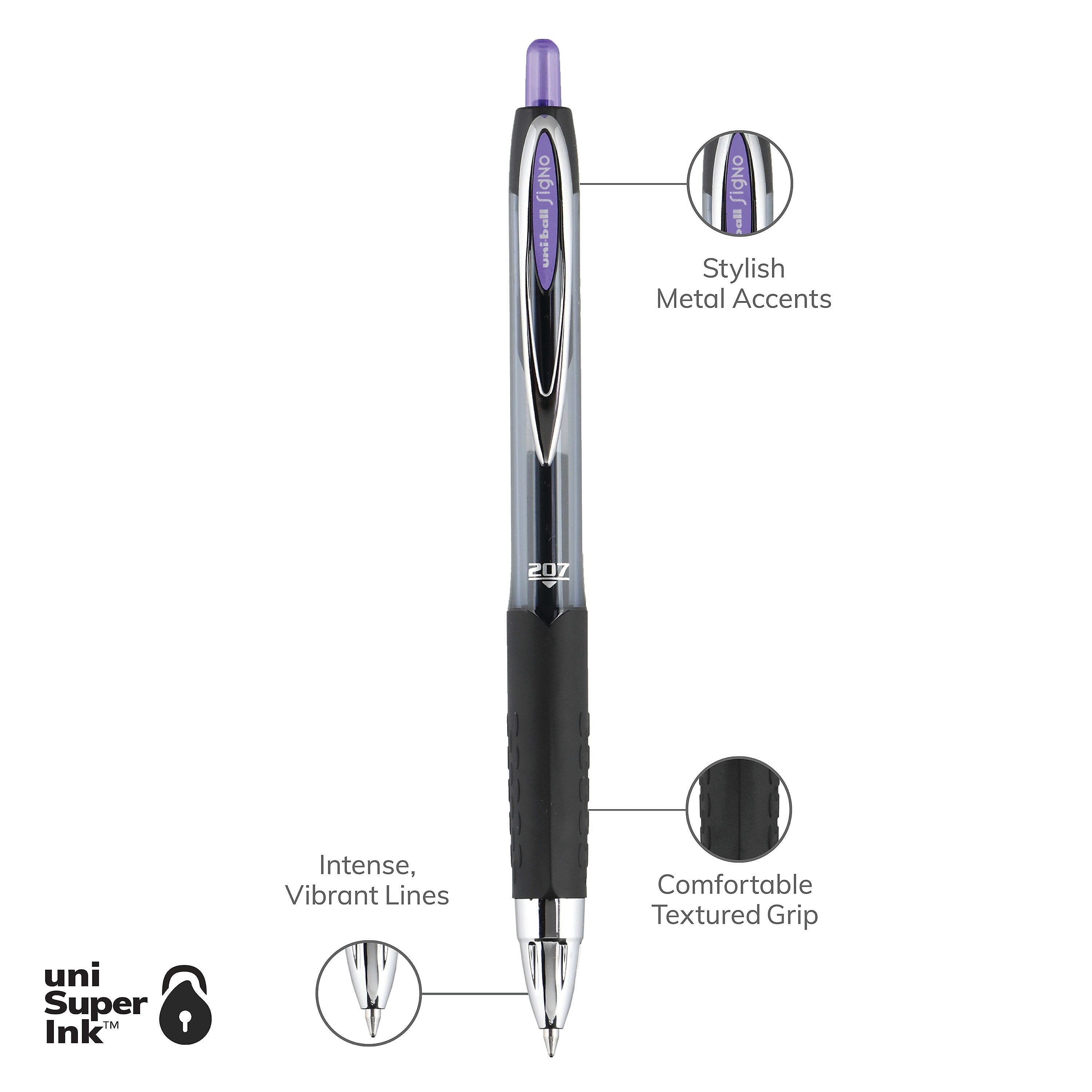 uniball 207 Retractable Gel Pens, Medium Point, 0.7mm, Purple Ink, Dozen