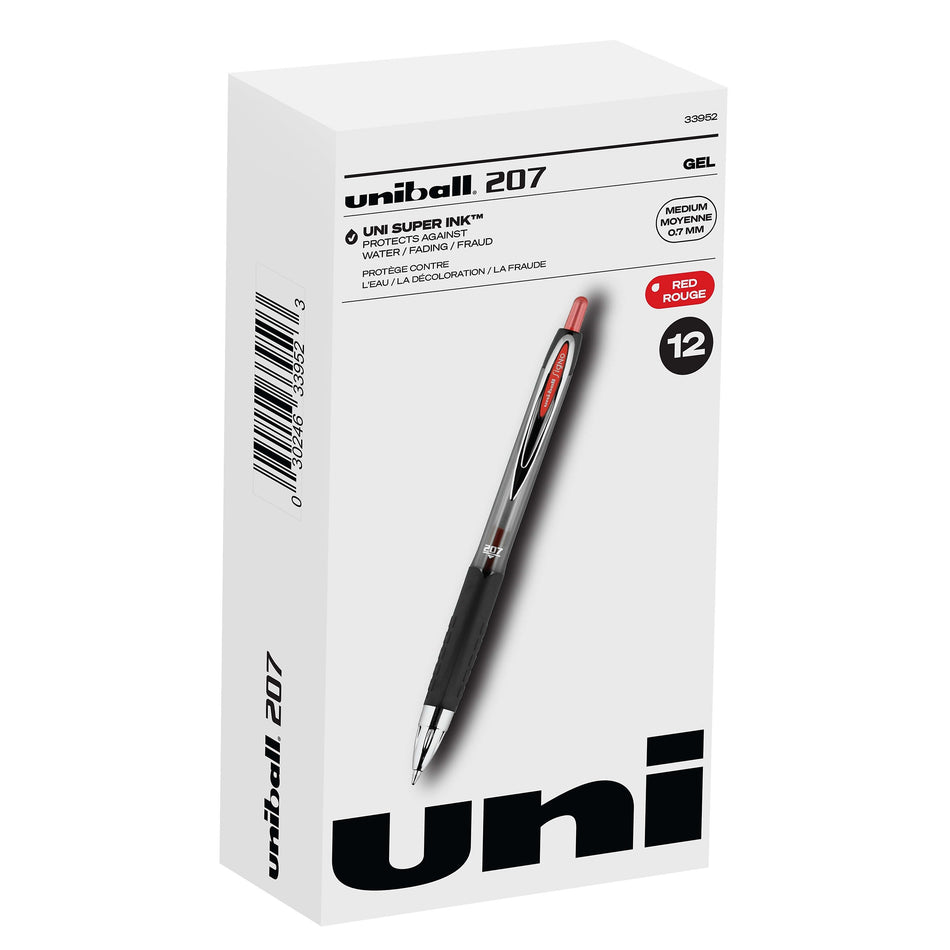 uniball 207 Retractable Gel Pens, Medium Point, 0.7mm, Red Ink, Dozen