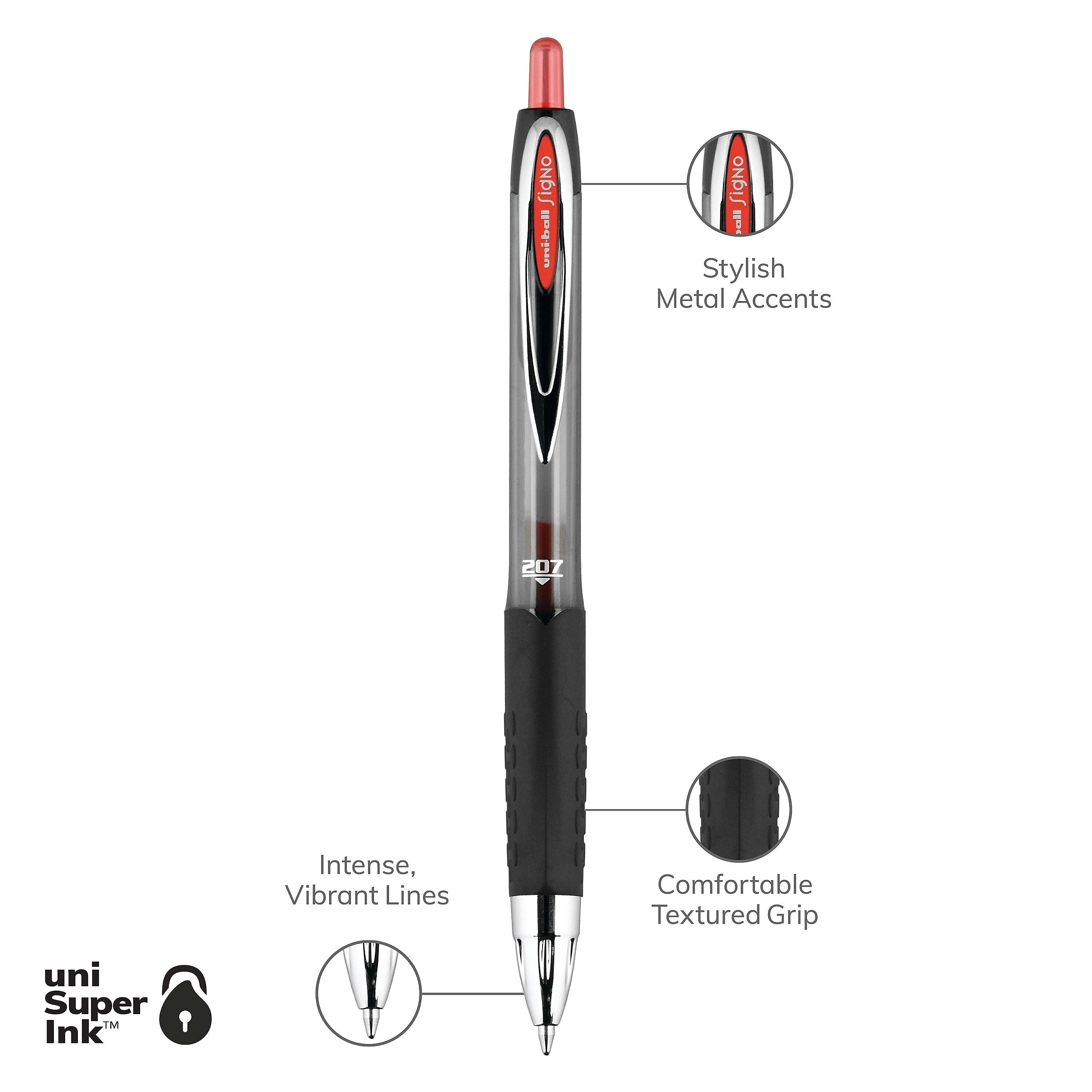 uniball 207 Retractable Gel Pens, Medium Point, 0.7mm, Red Ink, Dozen