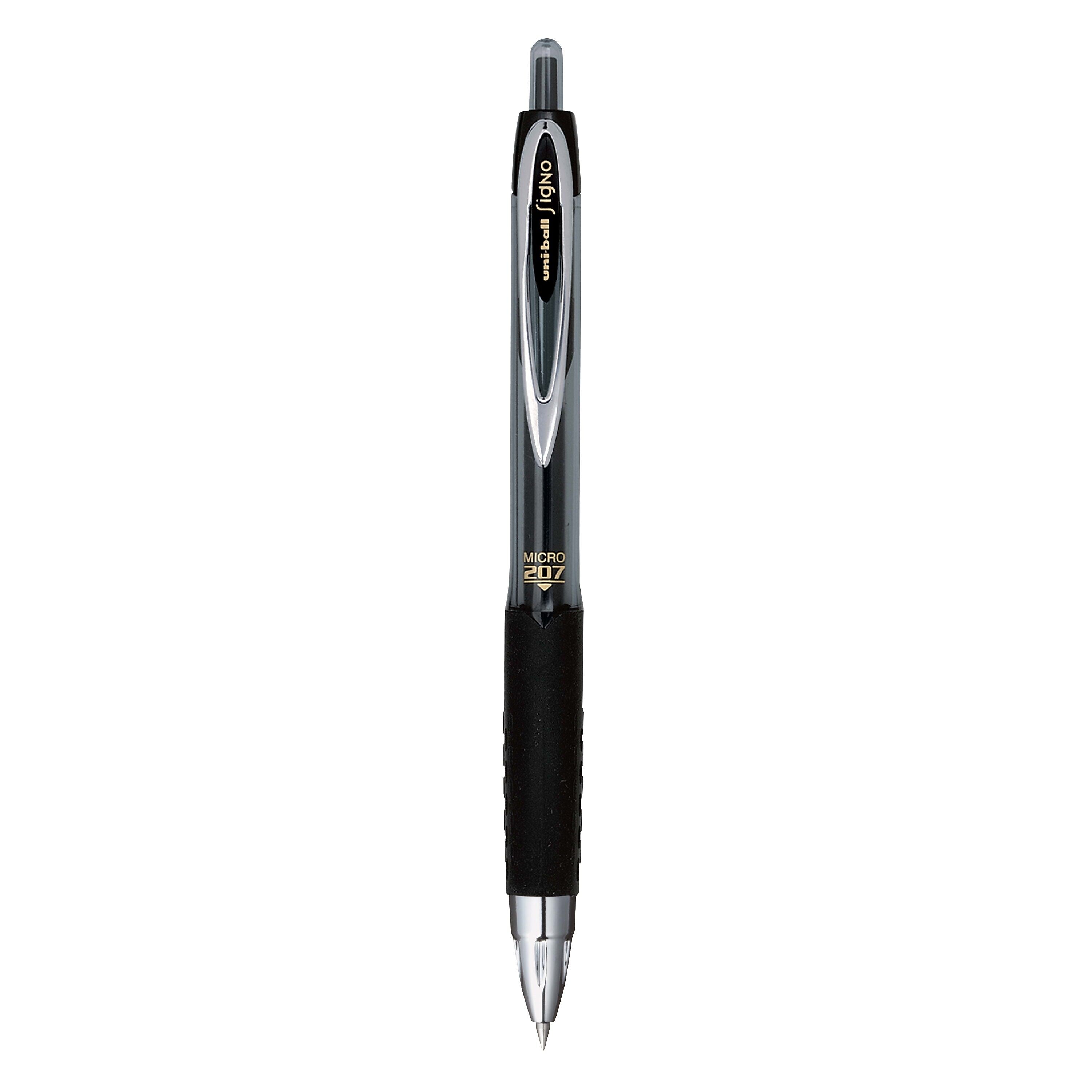 uniball 207 Retractable Gel Pens, Micro Point, 0.5mm, Black Ink, Dozen