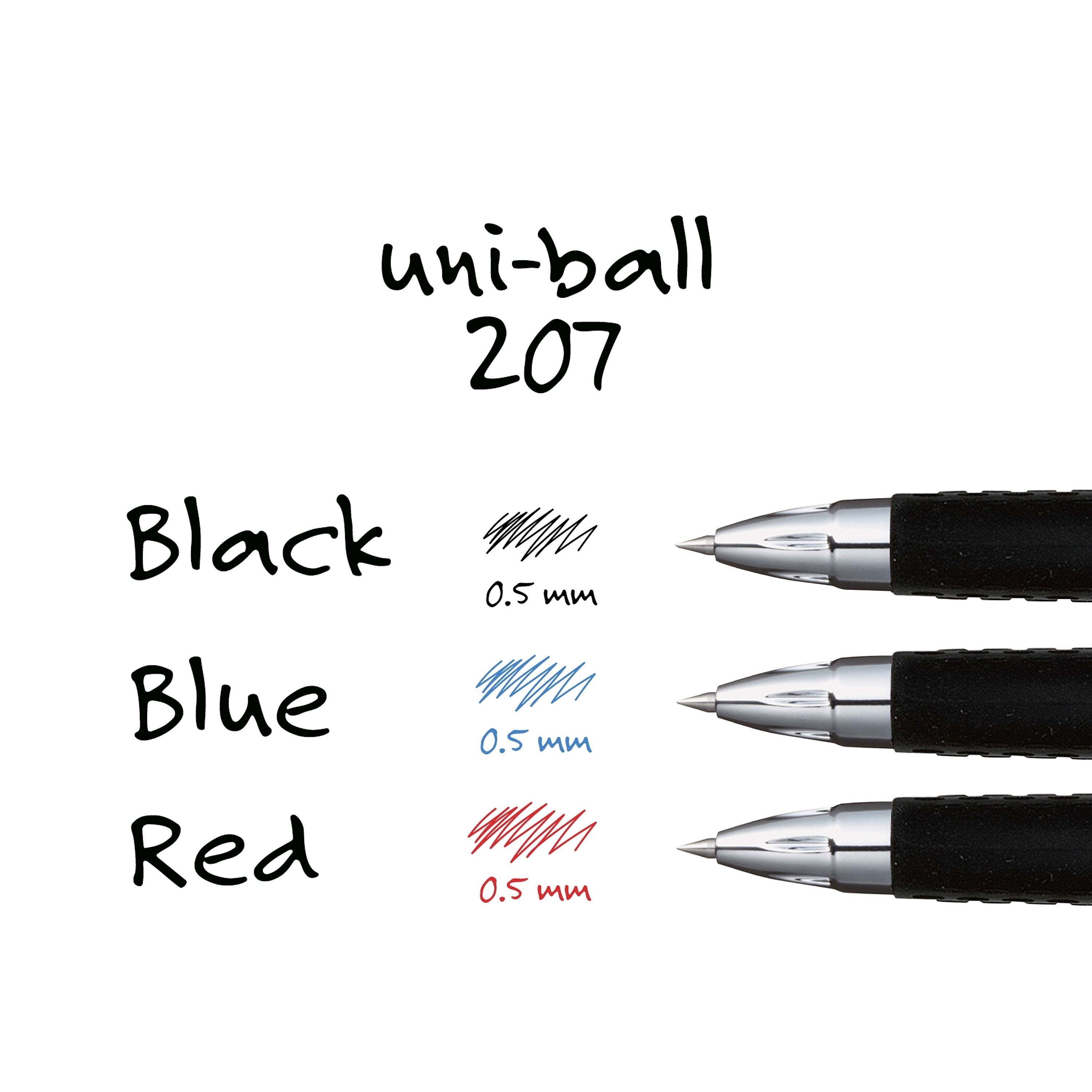 uniball 207 Retractable Gel Pens, Micro Point, 0.5mm, Black Ink, Dozen