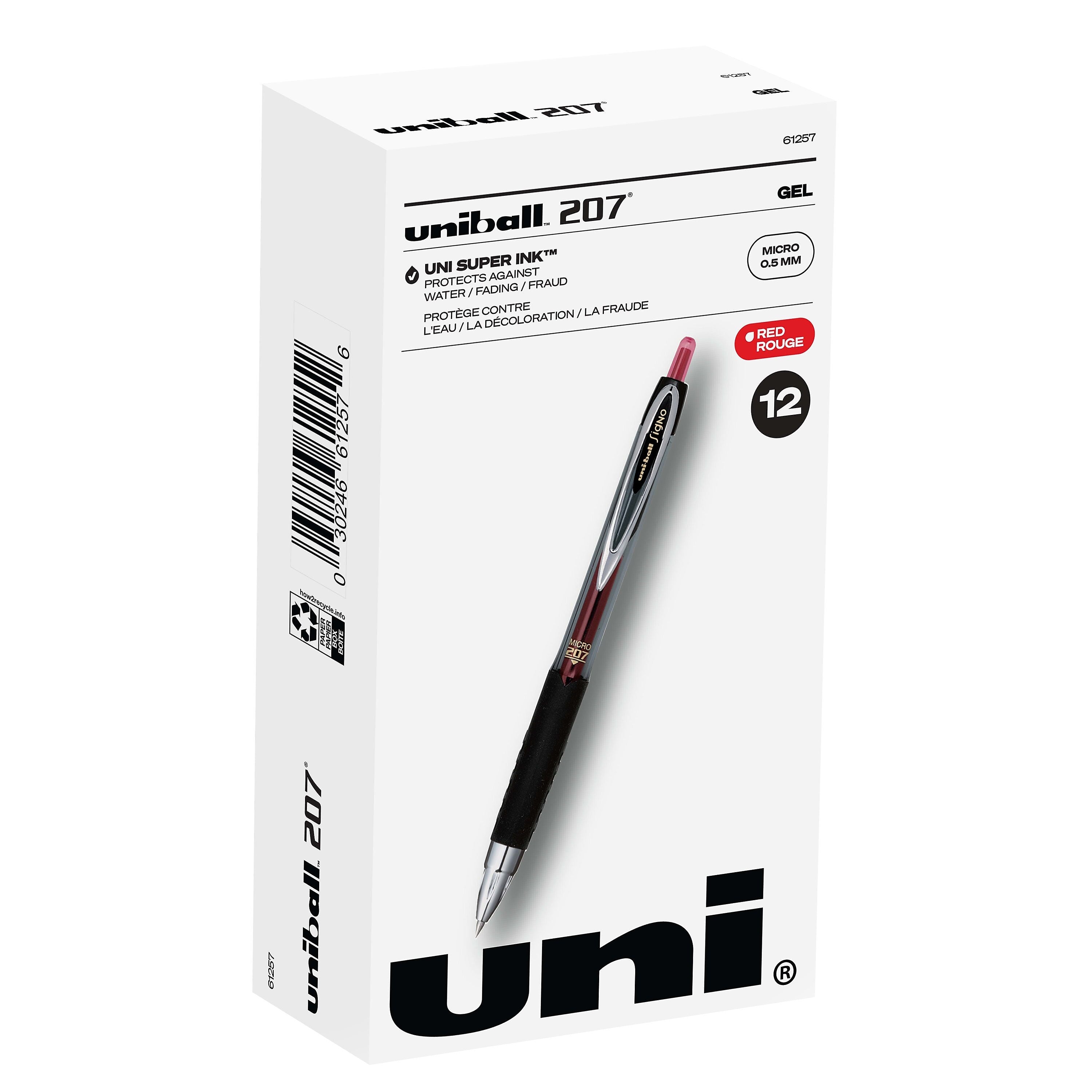 uniball 207 Retractable Gel Pens, Micro Point, 0.5mm, Red Ink, Dozen