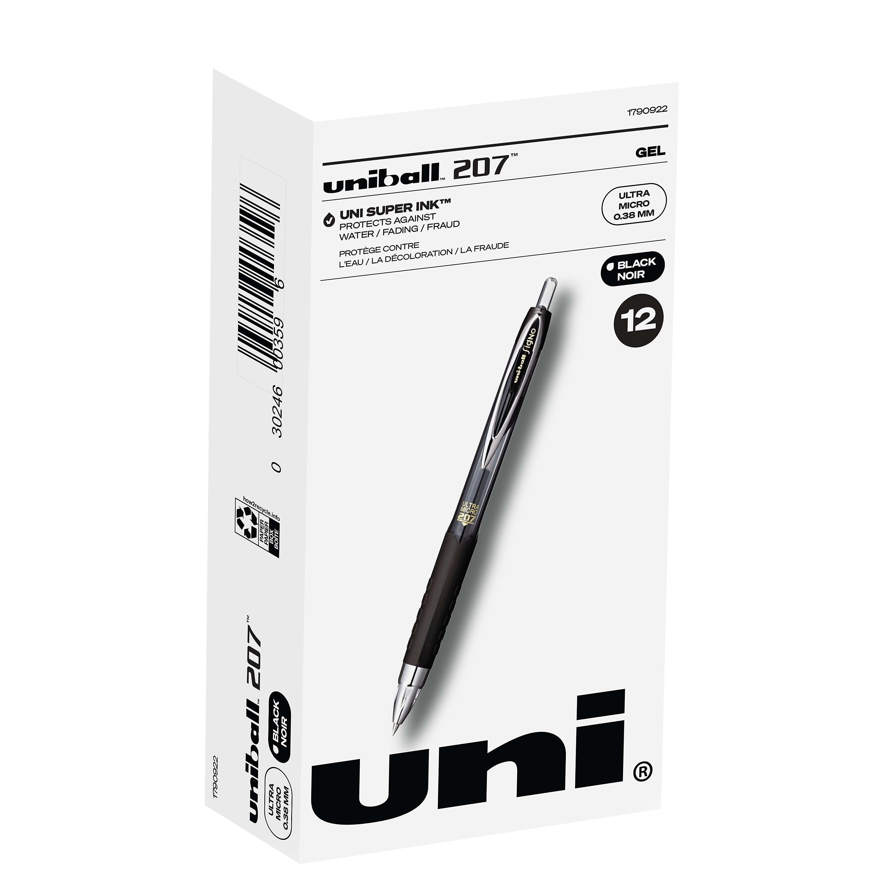 uniball 207 Retractable Gel Pens, Ultra Micro Point, 0.38mm, Black Ink, Dozen
