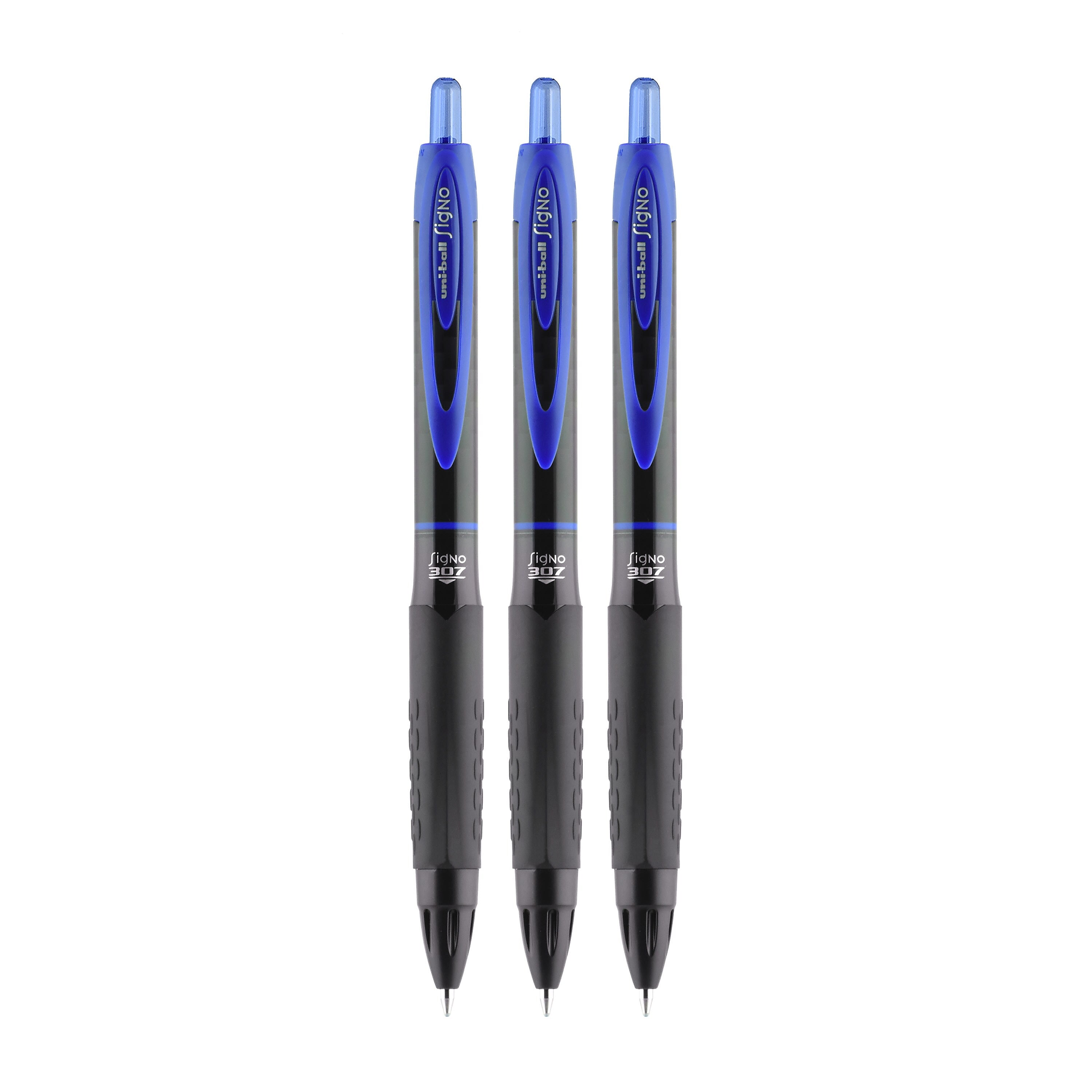 uniball 307 Retractable Gel Pens, Medium Point, 0.7mm, Blue Ink, 3/Pack