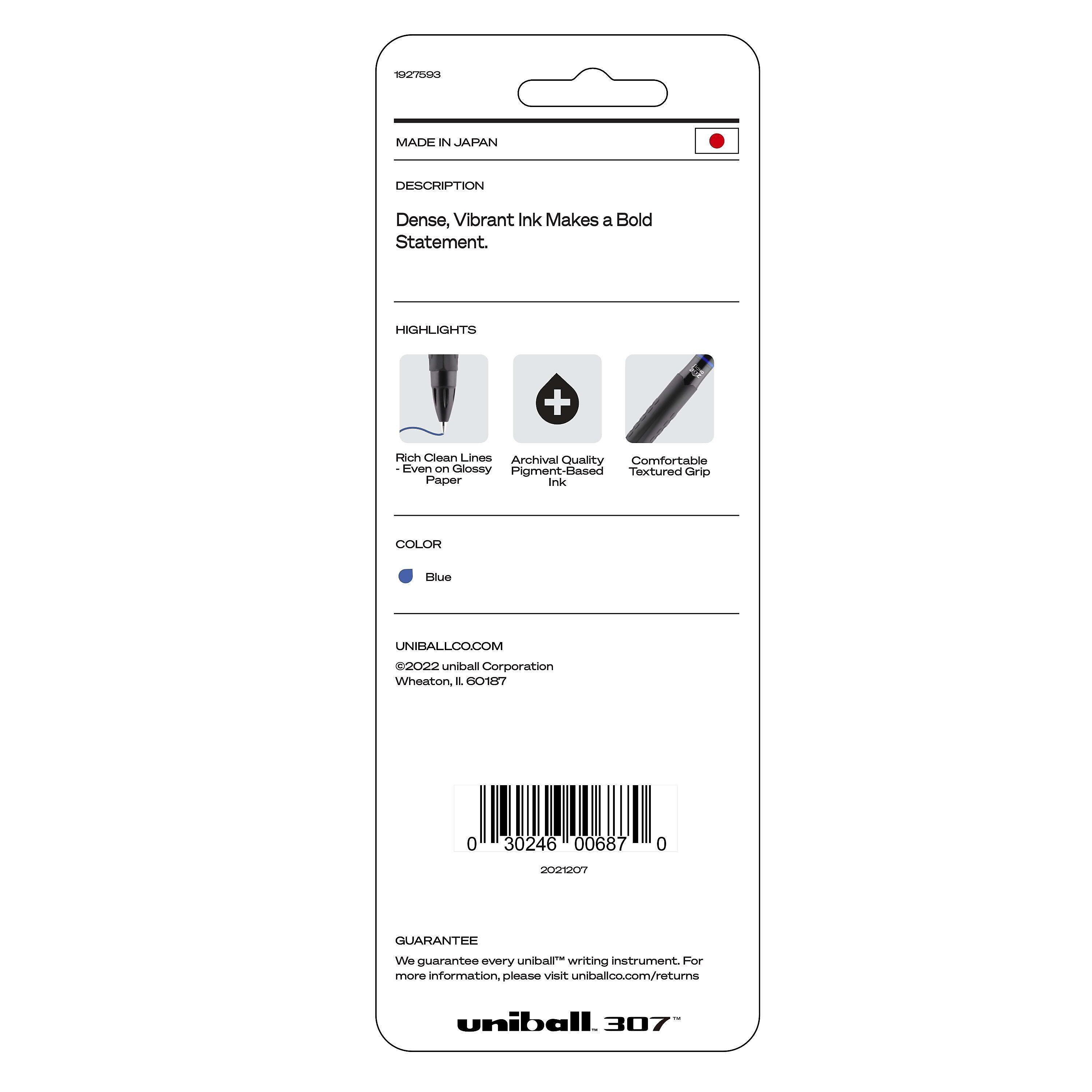uniball 307 Retractable Gel Pens, Medium Point, 0.7mm, Blue Ink, 3/Pack