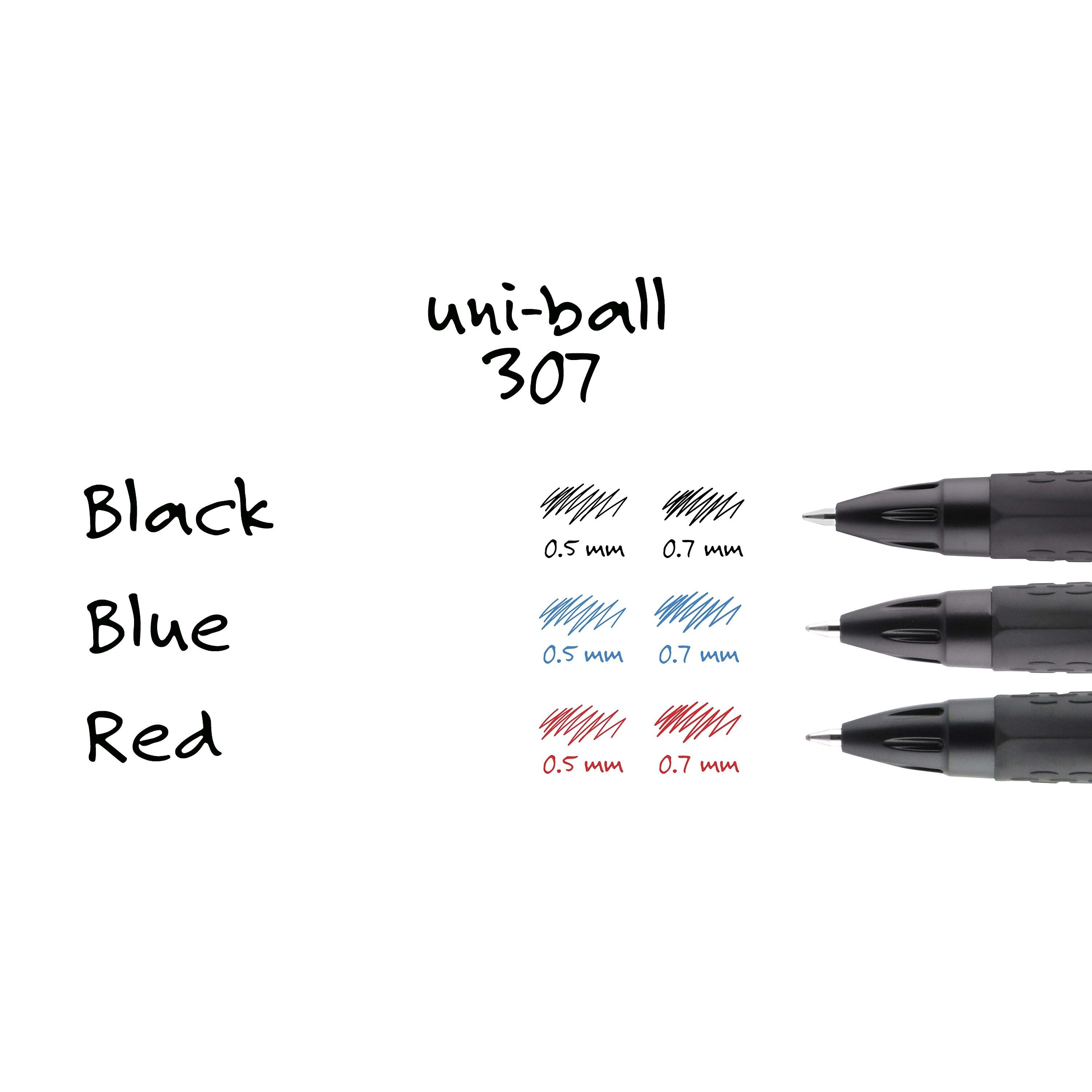 uniball 307 Retractable Gel Pens, Medium Point, 0.7mm, Blue Ink, 3/Pack