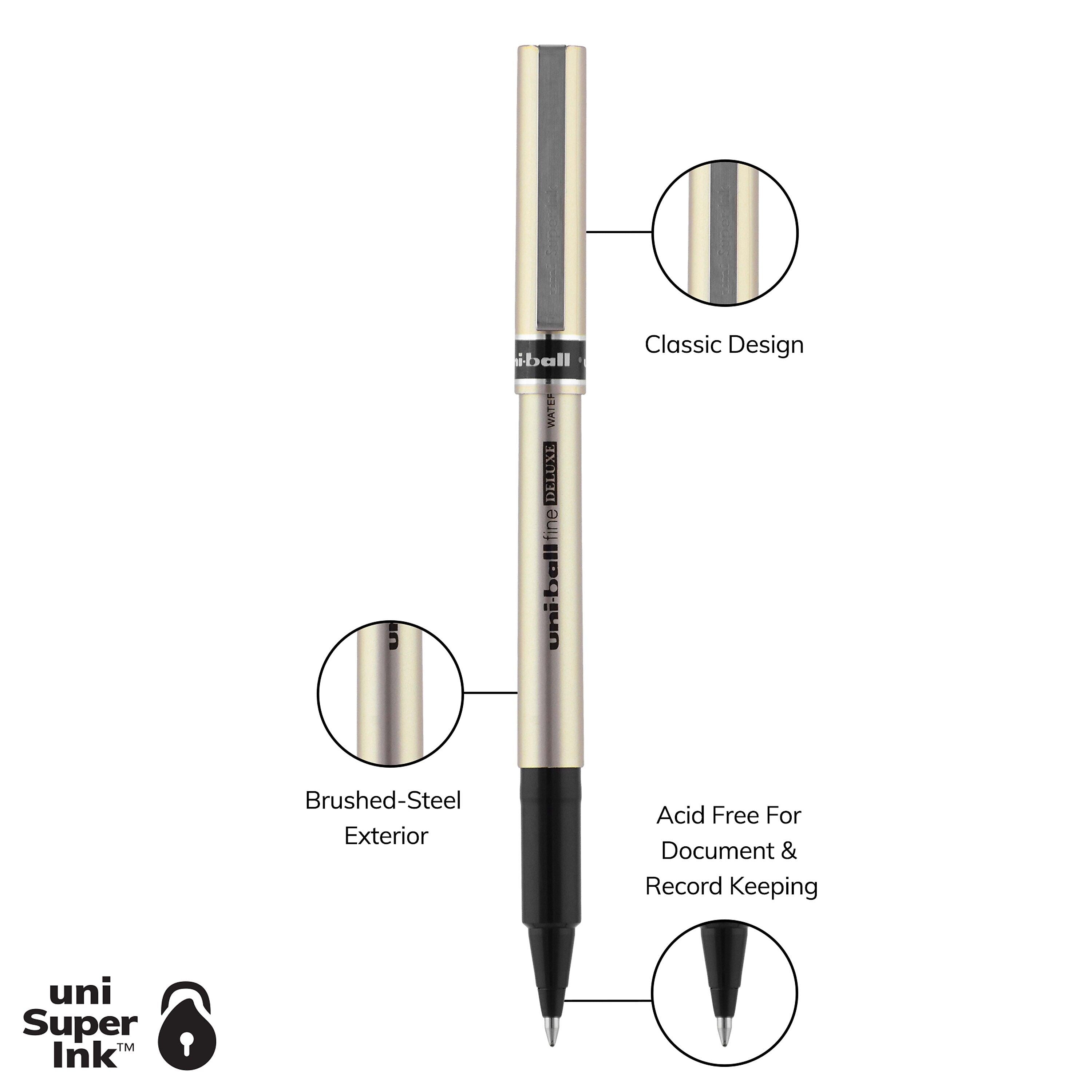 uniball Deluxe Rollerball Pens, Fine Point, 0.7mm, Black Ink