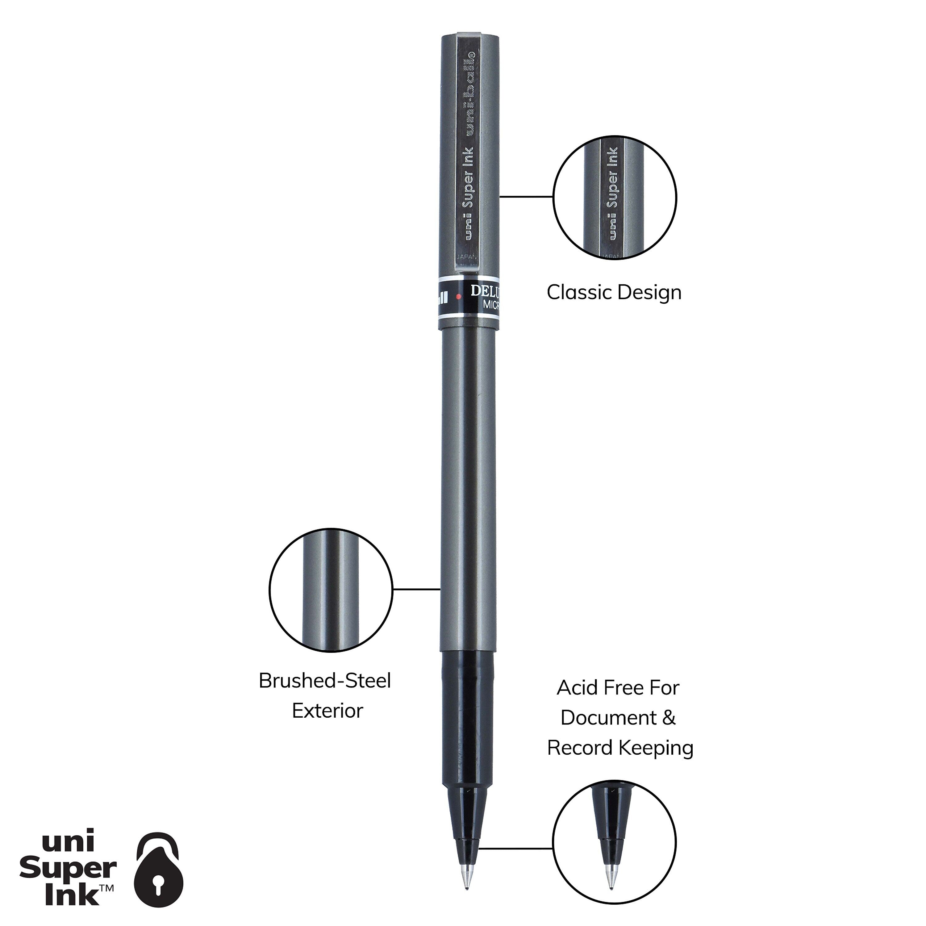 uniball Deluxe Rollerball Pens, Micro Point, 0.5mm, Black Ink