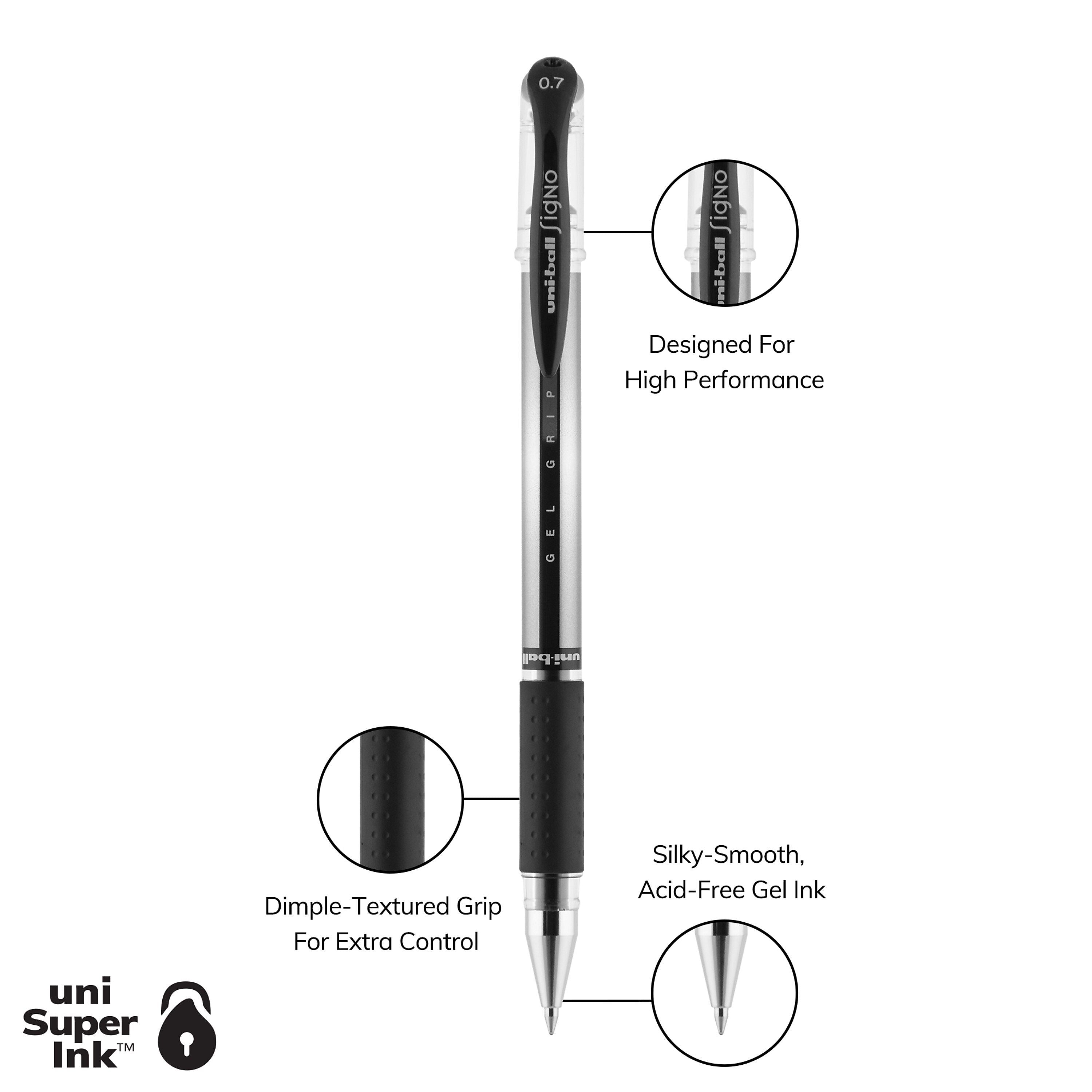 uniball Gel Grip Gel Pens, Medium Point, 0.7mm, Black Ink