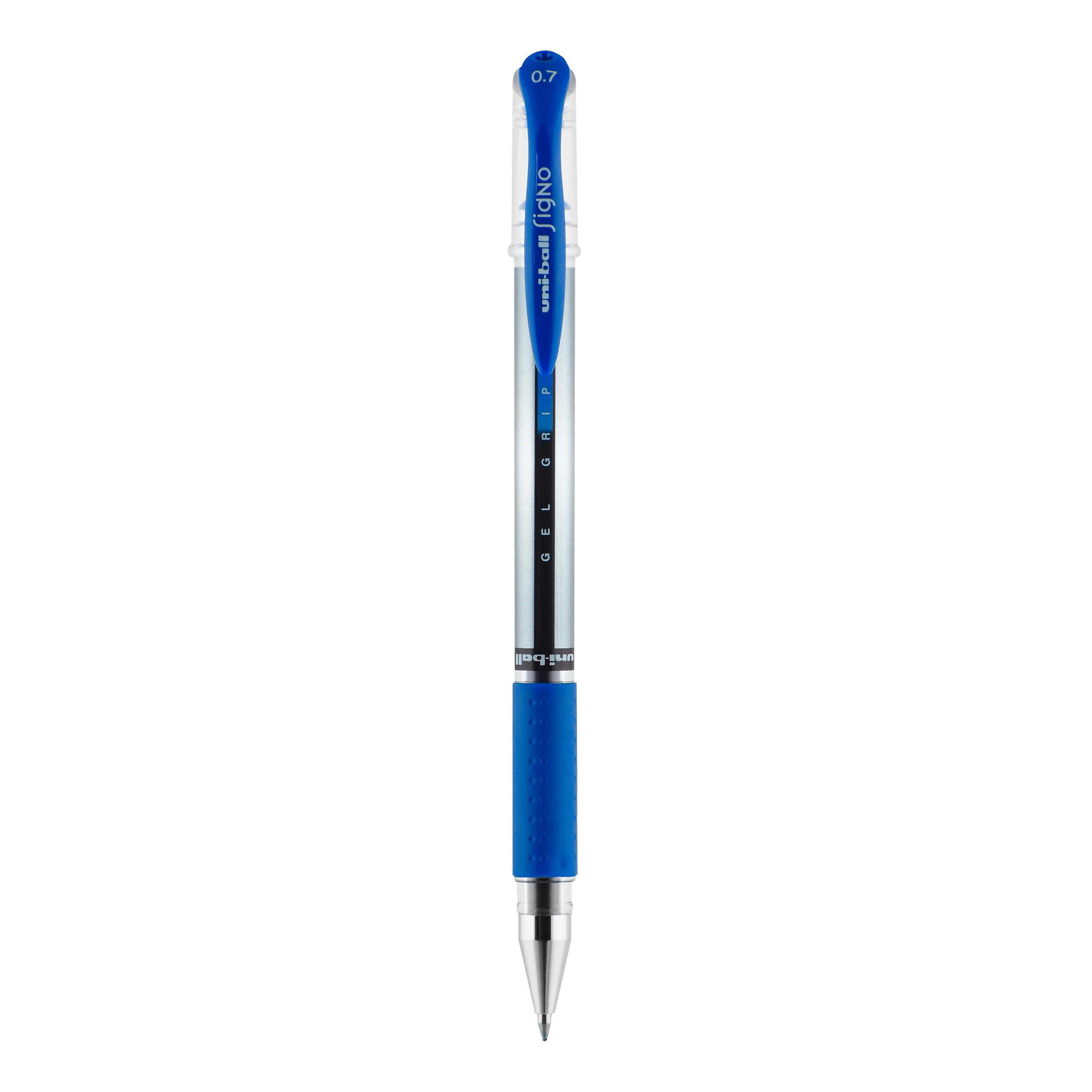 uniball Gel Grip Gel Pens, Medium Point, 0.7mm, Blue Ink, 12/Pack