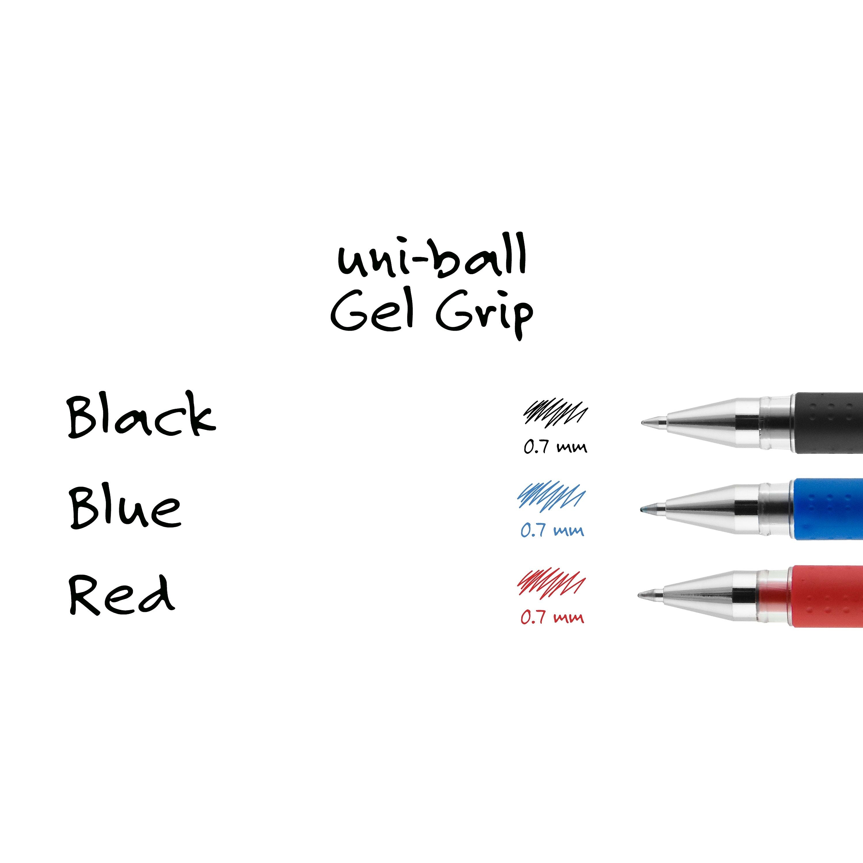 uniball Gel Grip Gel Pens, Medium Point, 0.7mm, Blue Ink, 12/Pack