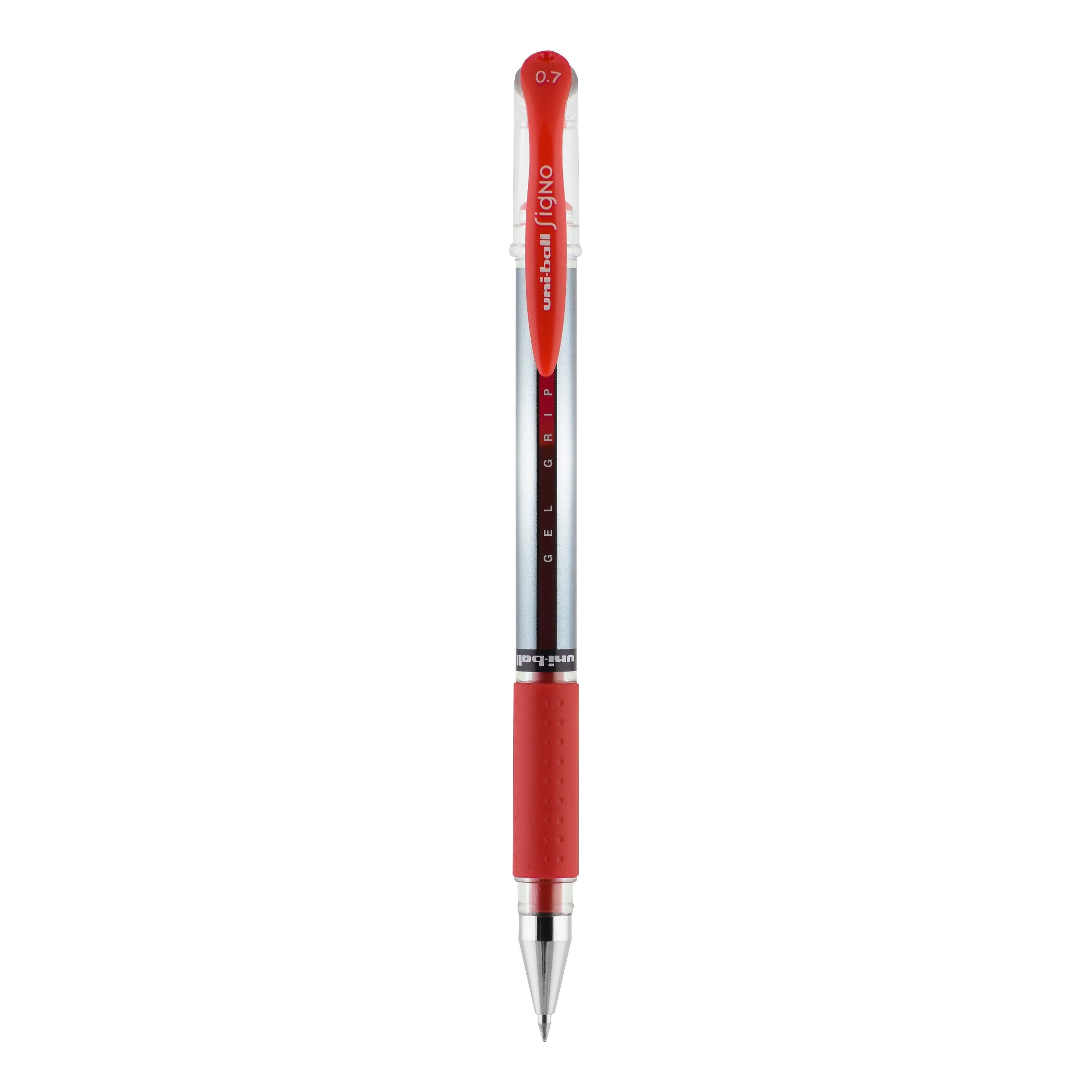 uniball Gel Grip Gel Pens, Medium Point, 0.7mm, Red Ink, 12/Pack