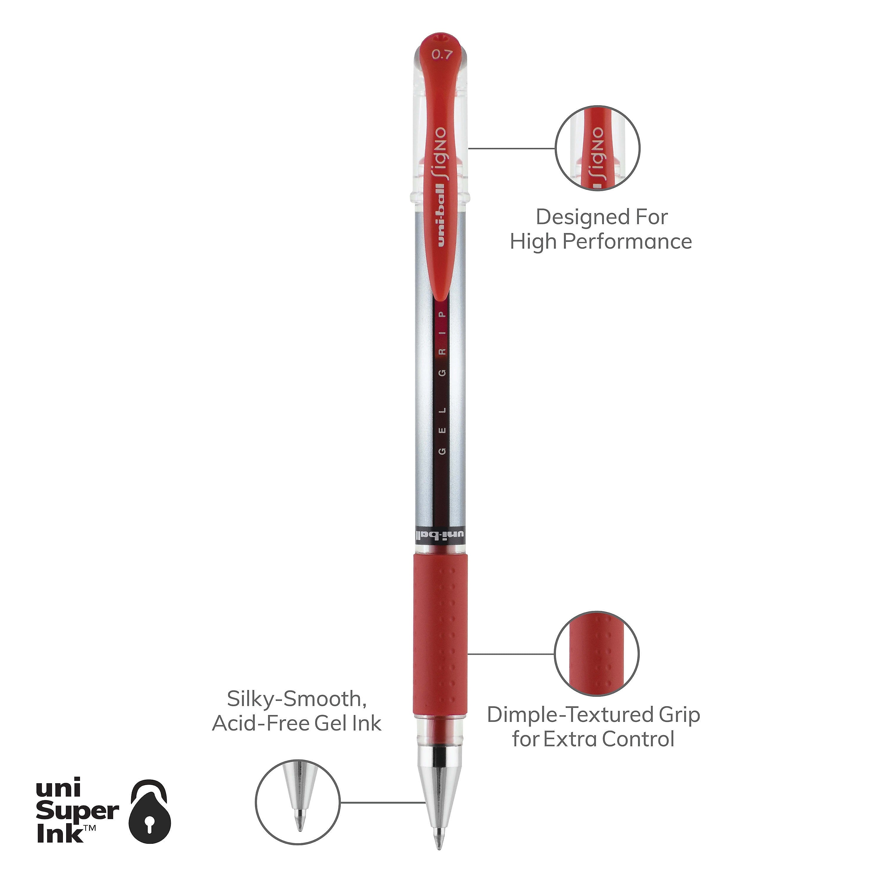 uniball Gel Grip Gel Pens, Medium Point, 0.7mm, Red Ink, 12/Pack