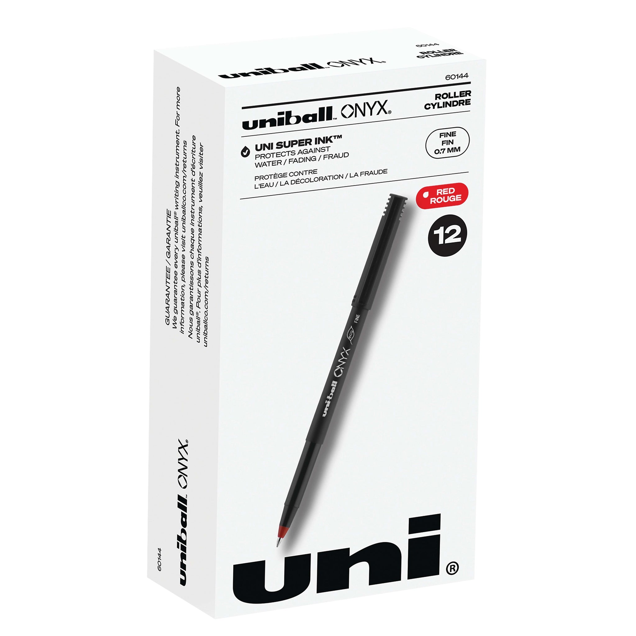 uniball Onyx Rollerball Pen, Fine Point, 0.7mm, Red Ink, Dozen