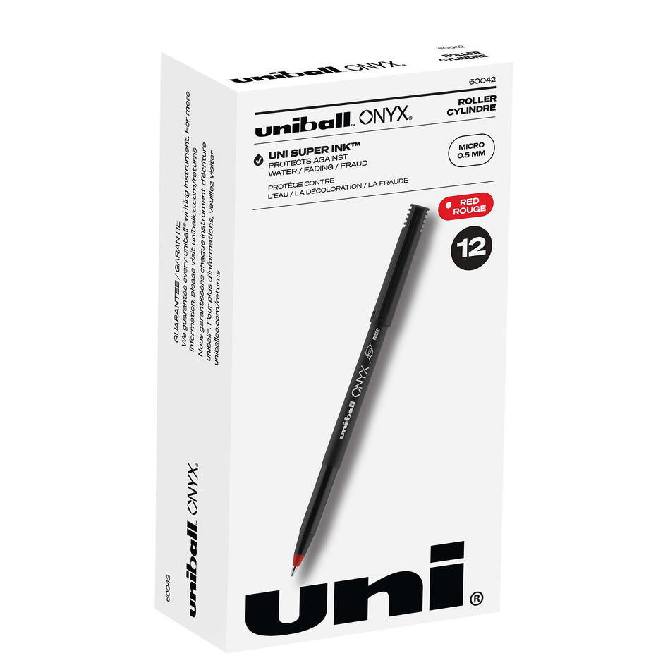 uniball Onyx Rollerball Pen, Micro Point, 0.5mm, Red Ink, Dozen