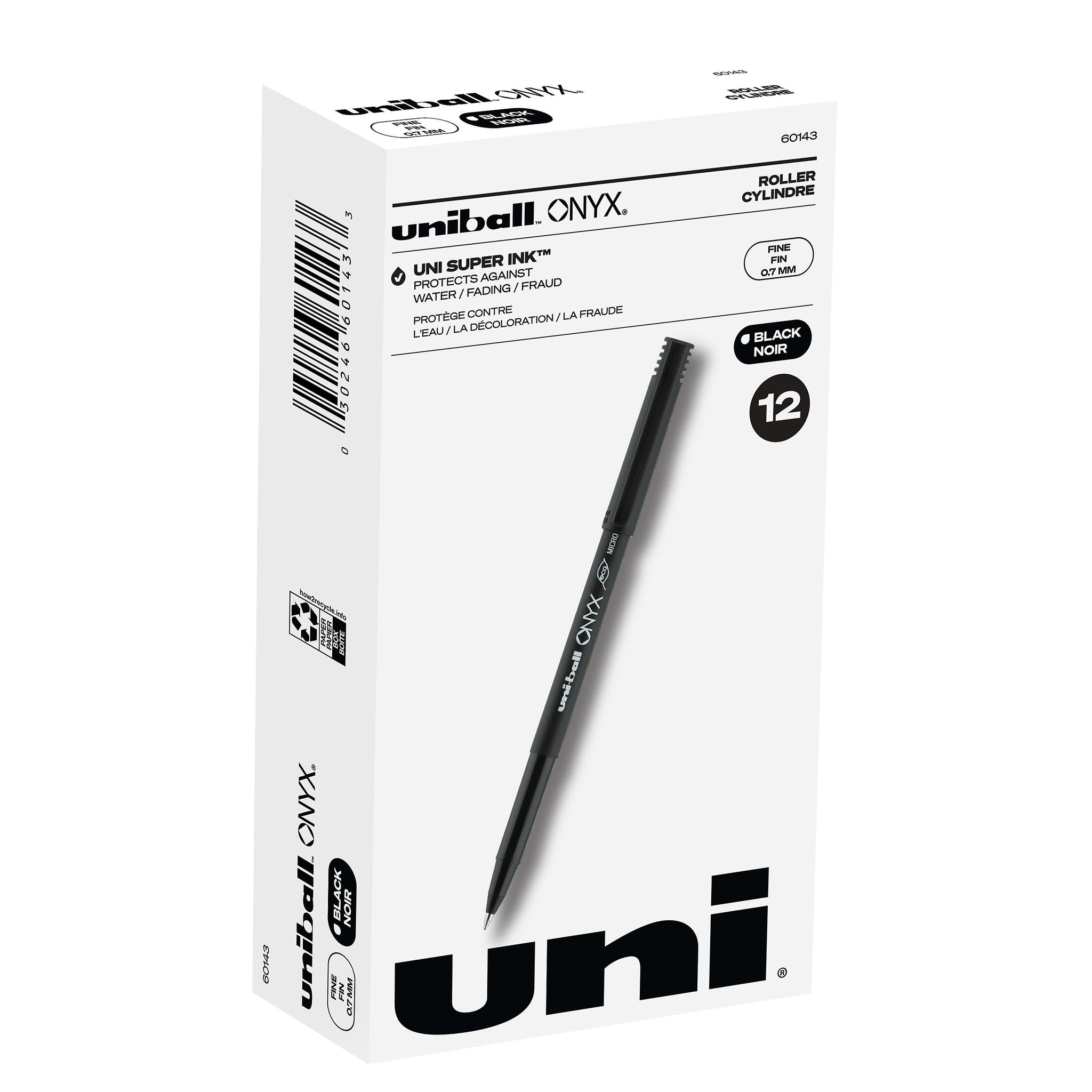 uniball Onyx Rollerball Pens, Fine Point, 0.7mm, Black Ink, Dozen
