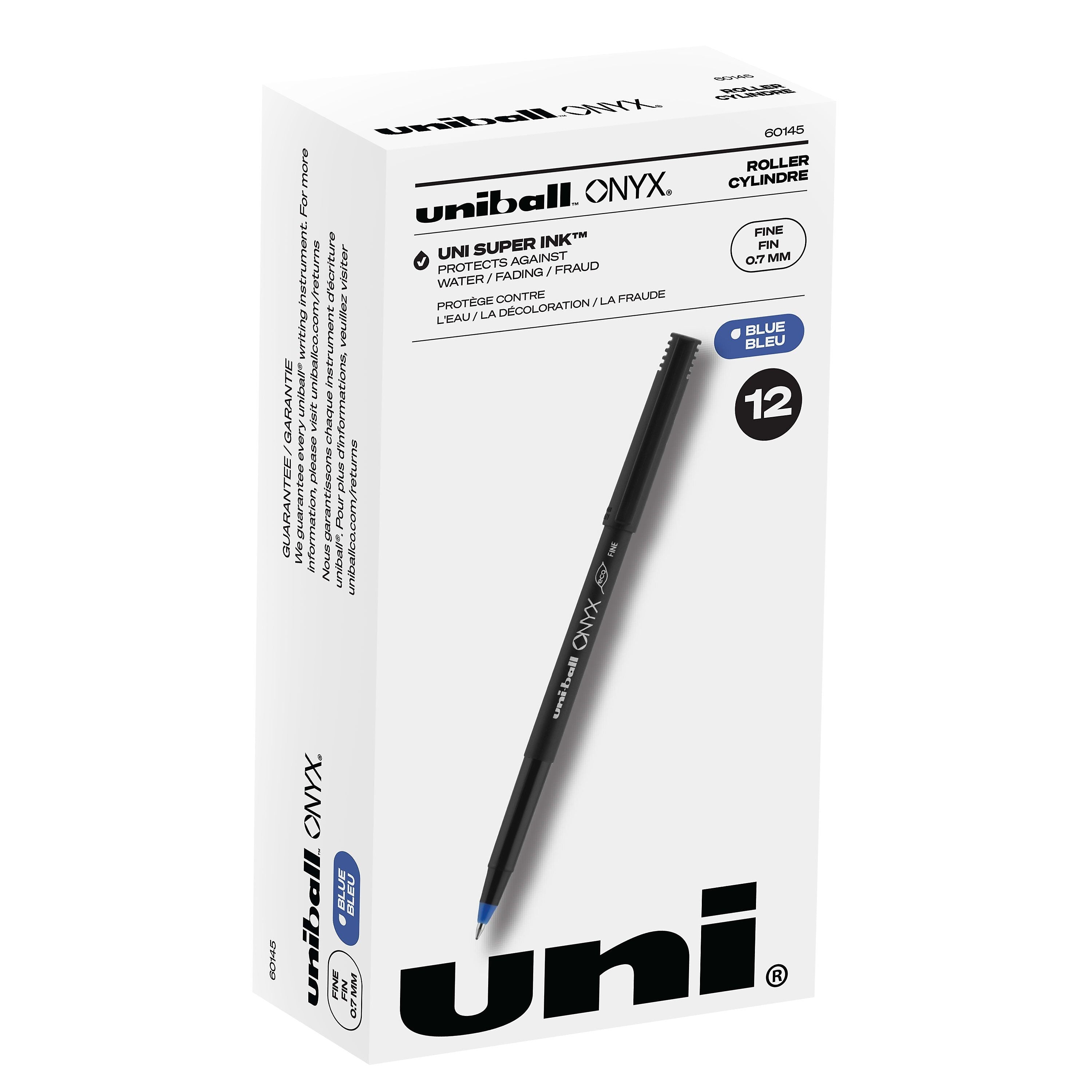 uniball Onyx Rollerball Pens, Fine Point, 0.7mm, Blue Ink, Dozen