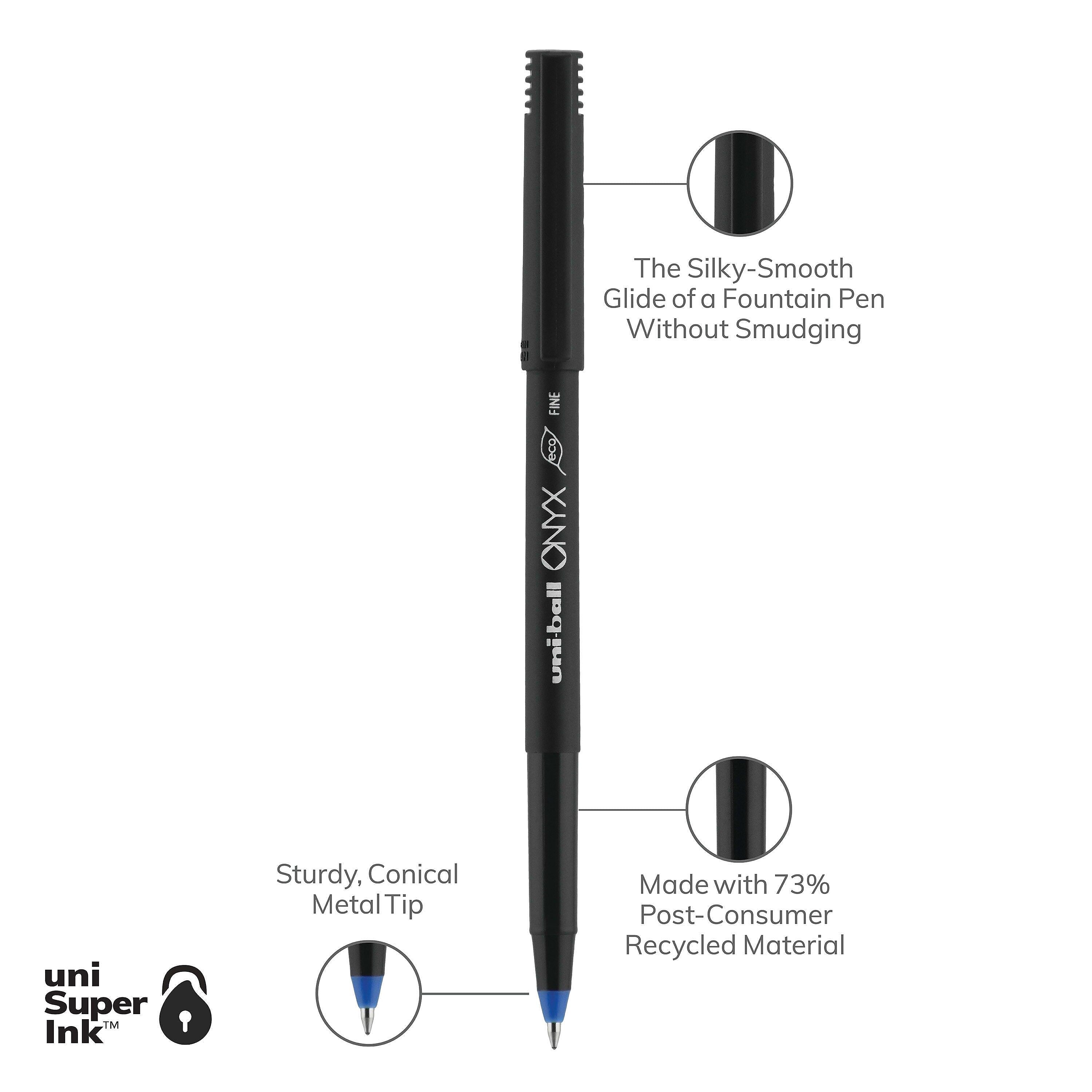 uniball Onyx Rollerball Pens, Fine Point, 0.7mm, Blue Ink, Dozen