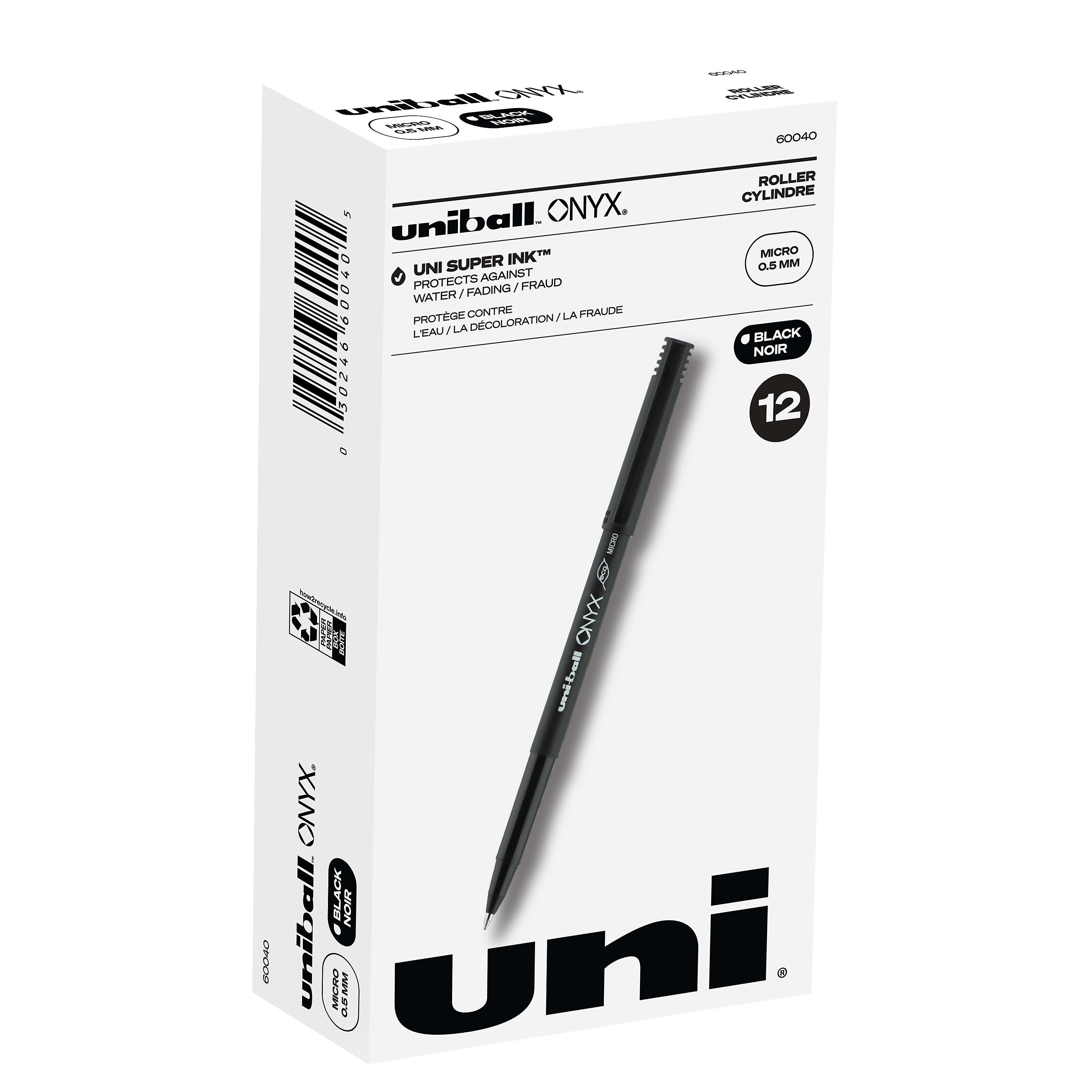 uniball Onyx Rollerball Pens, Micro Point, 0.5mm, Black Ink, Dozen