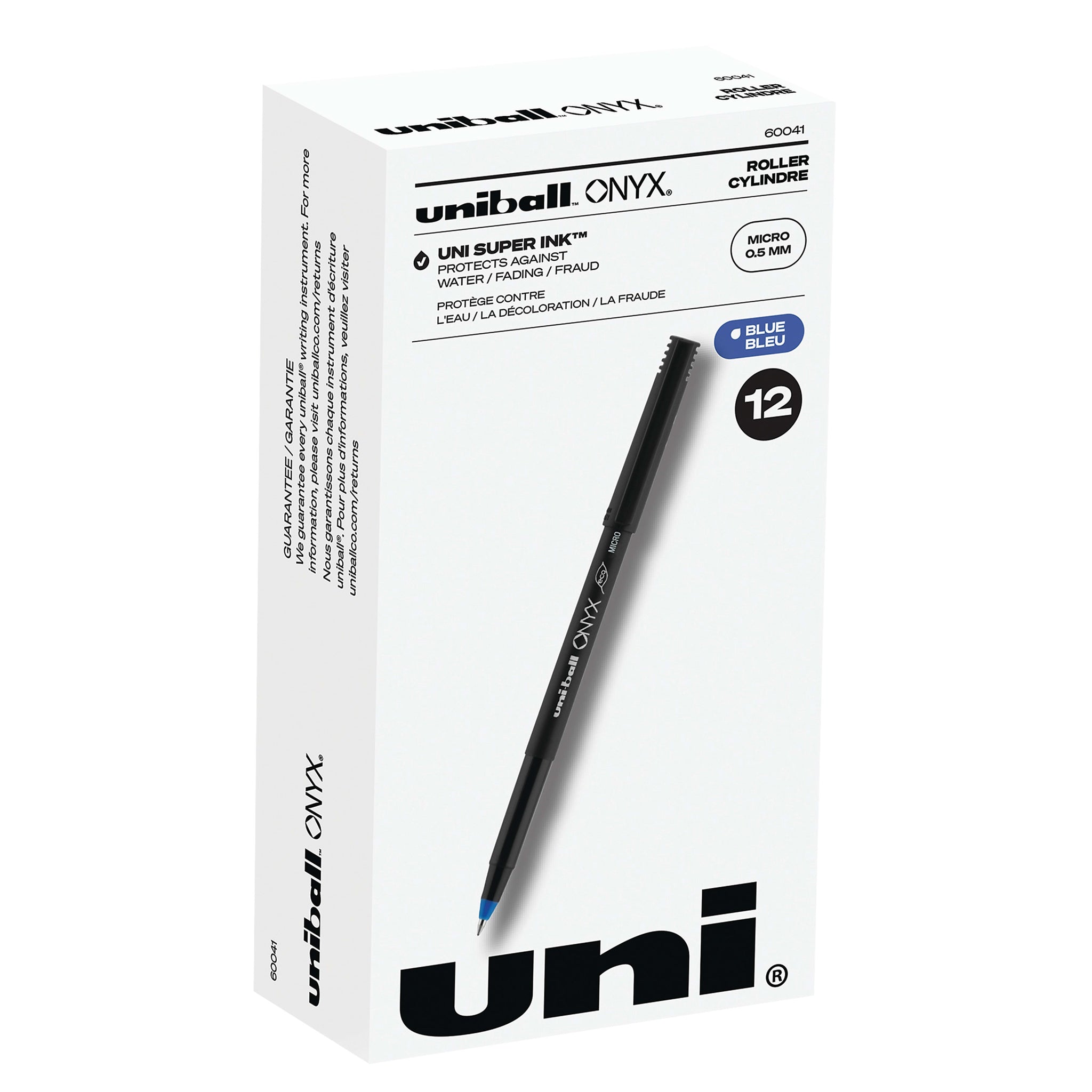 uniball Onyx Rollerball Pens, Micro Point, 0.5mm, Blue Ink, Dozen
