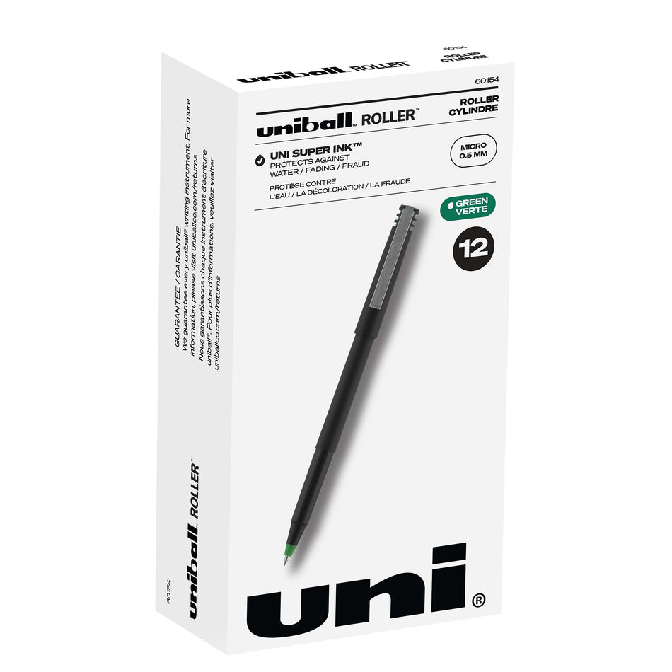 uniball Roller Pen, Micro Point, 0.5mm, Green Ink, Dozen