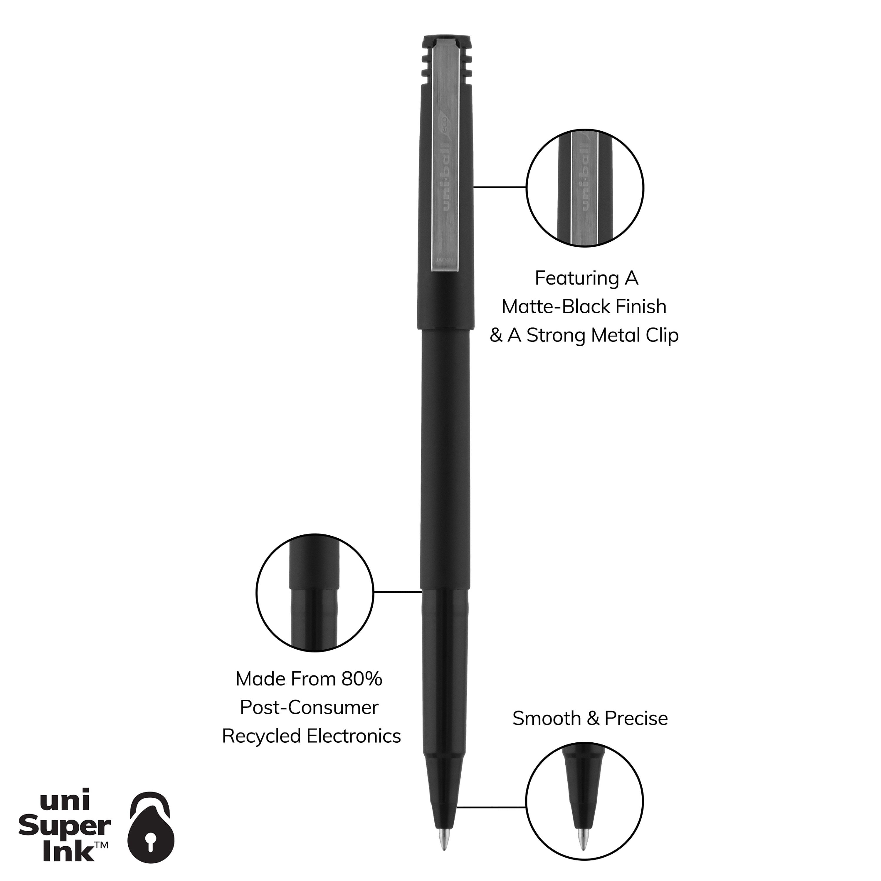uniball Roller Rollerball Pens, Micro Point, 0.5mm, Black Ink