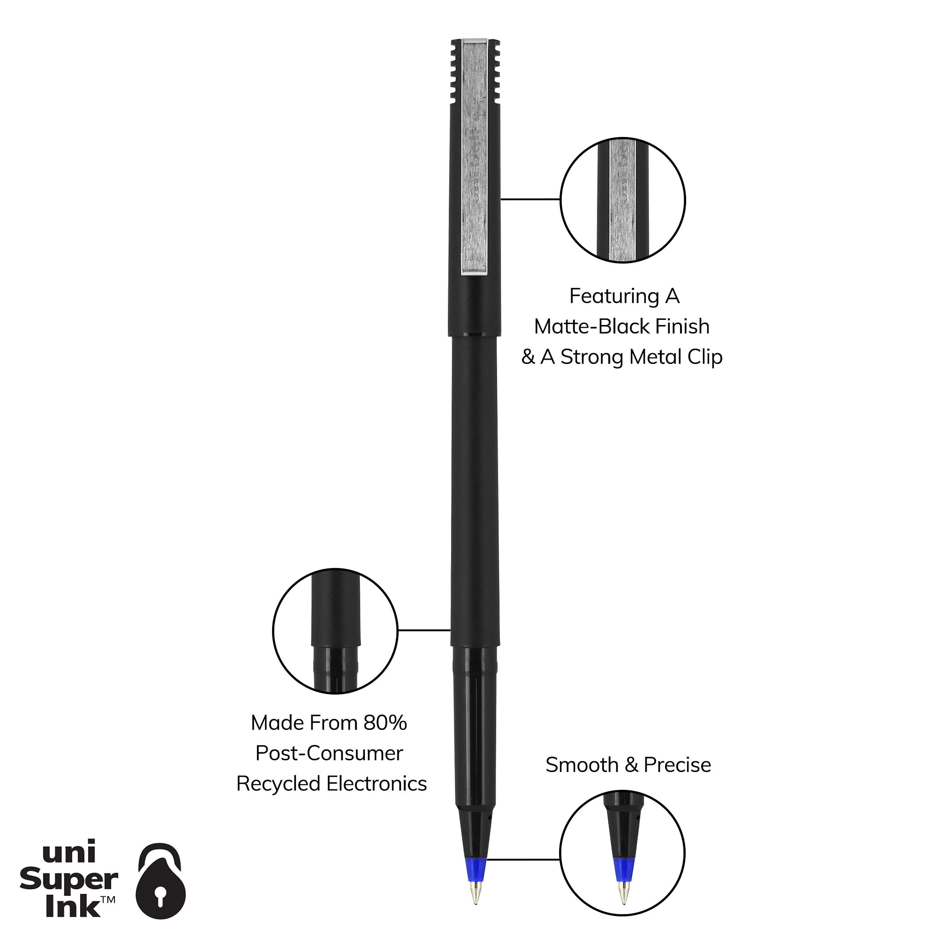 uniball Roller Rollerball Pens, Micro Point, 0.5mm, Blue Ink