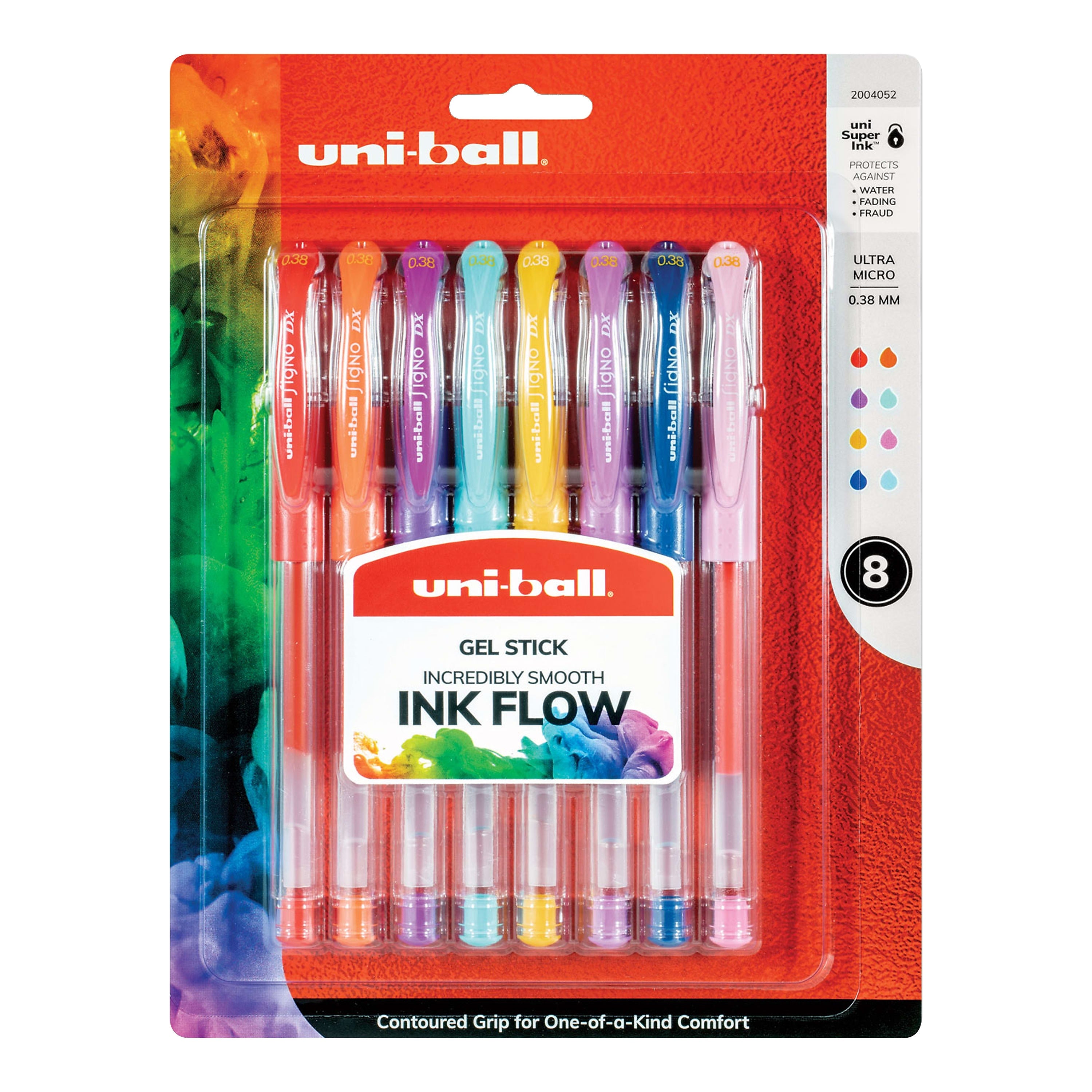 uniball Signo DX Gel Pens, Ultra Micro Point, 0.38mm, Assorted Ink, 8/Pack