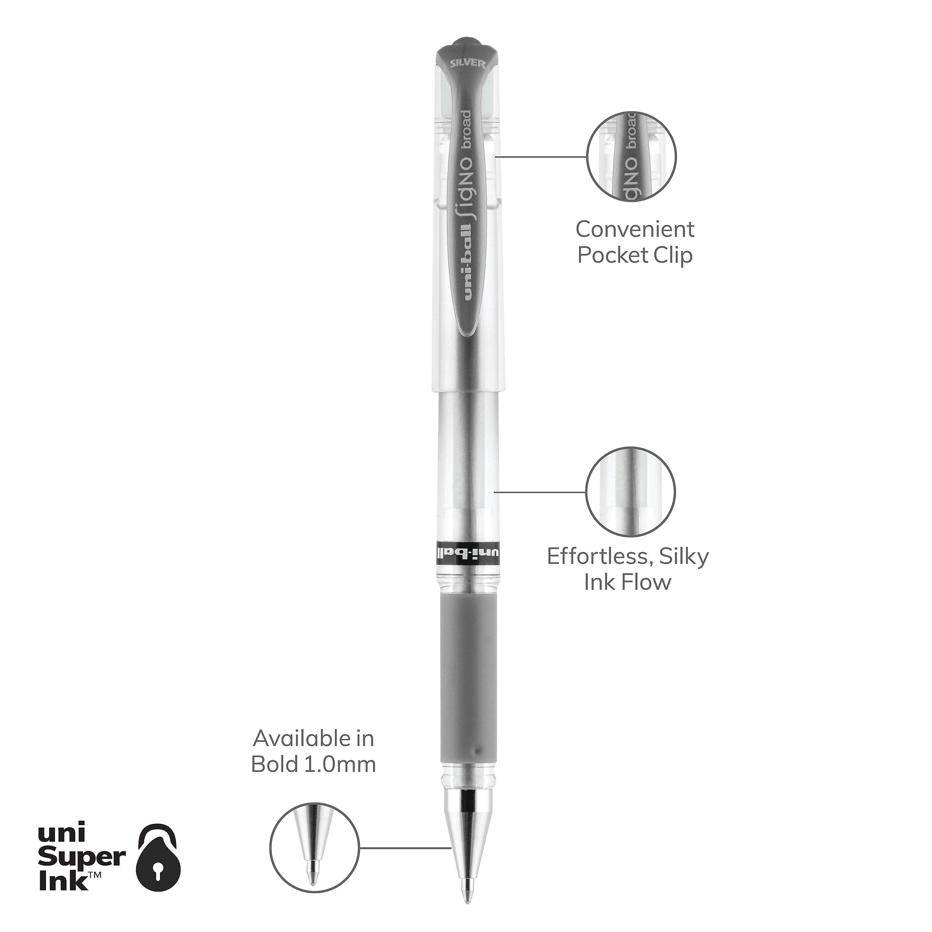 uniball Signo Gel Impact Pens, Bold Point, 1.0mm, Silver Ink