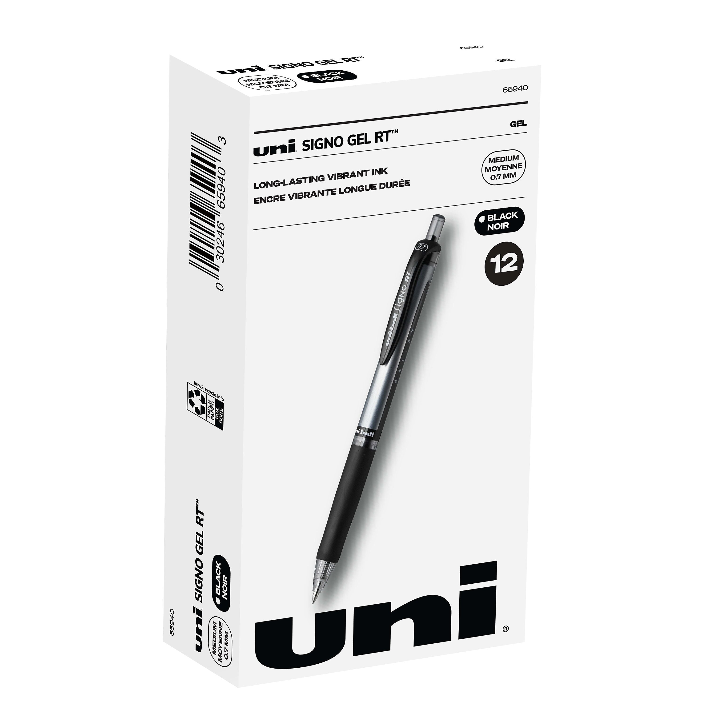 uniball Signo RT Gel Pens, Medium Point, 0.7mm, Black Ink, Dozen