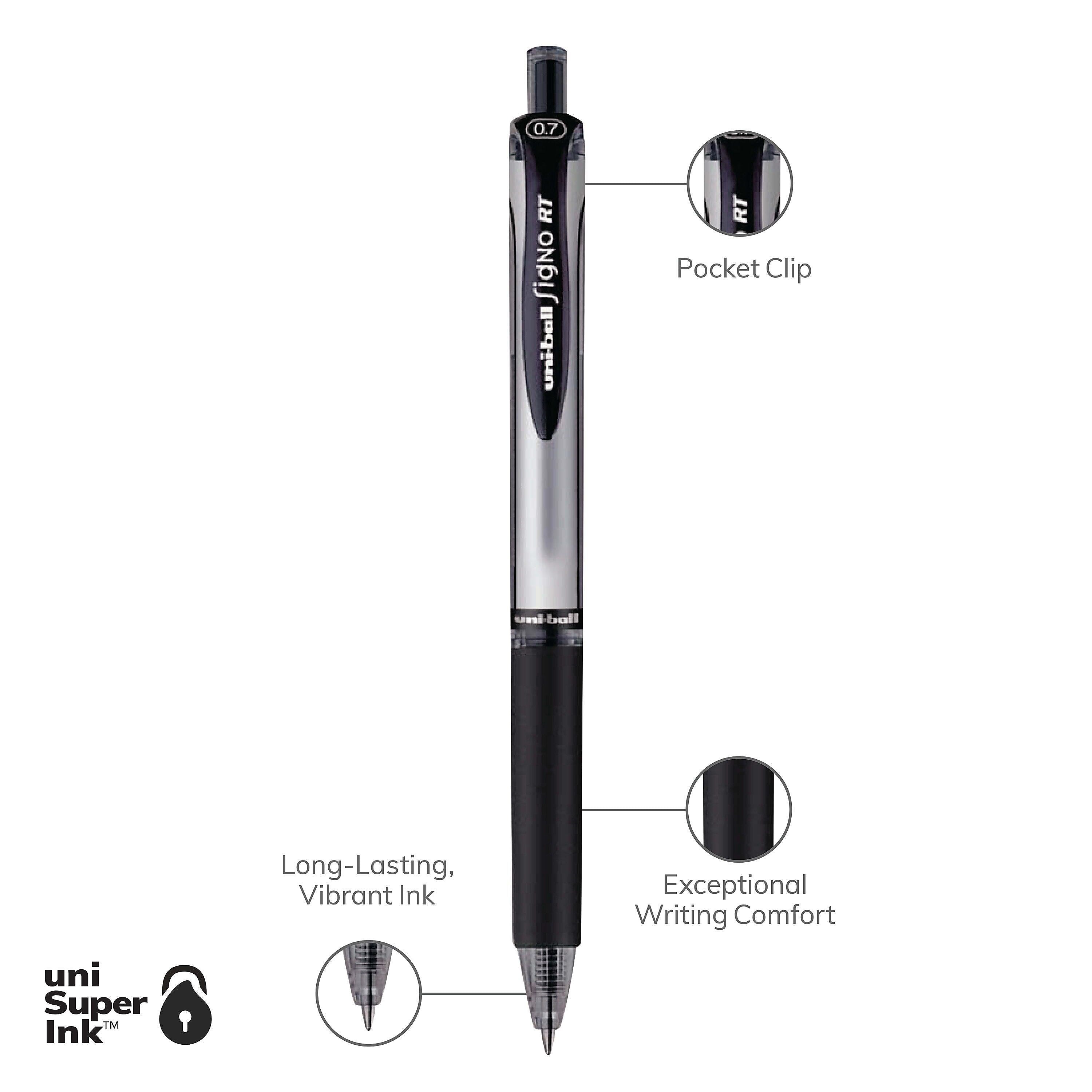 uniball Signo RT Gel Pens, Medium Point, 0.7mm, Black Ink, Dozen