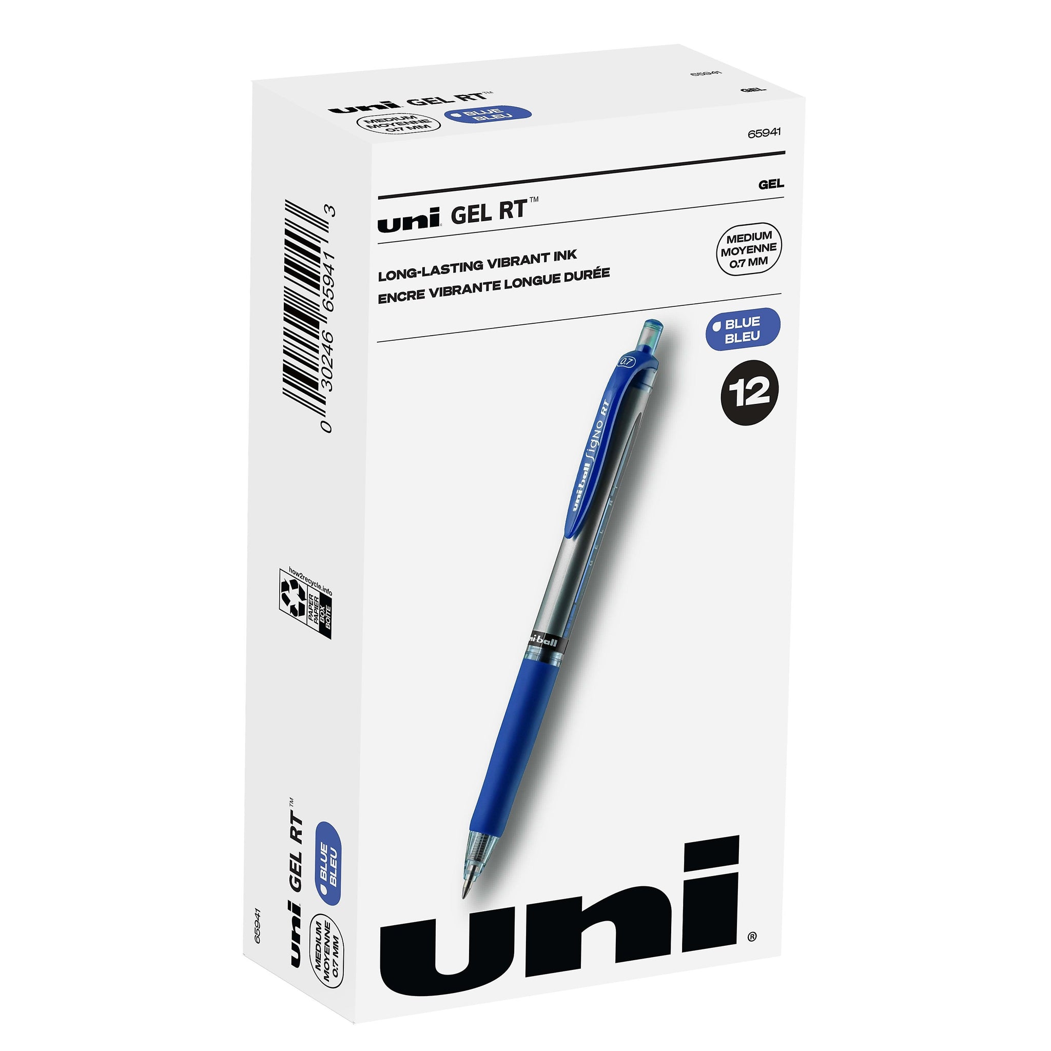 uniball Signo RT Gel Pens, Medium Point, 0.7mm, Blue Ink, Dozen