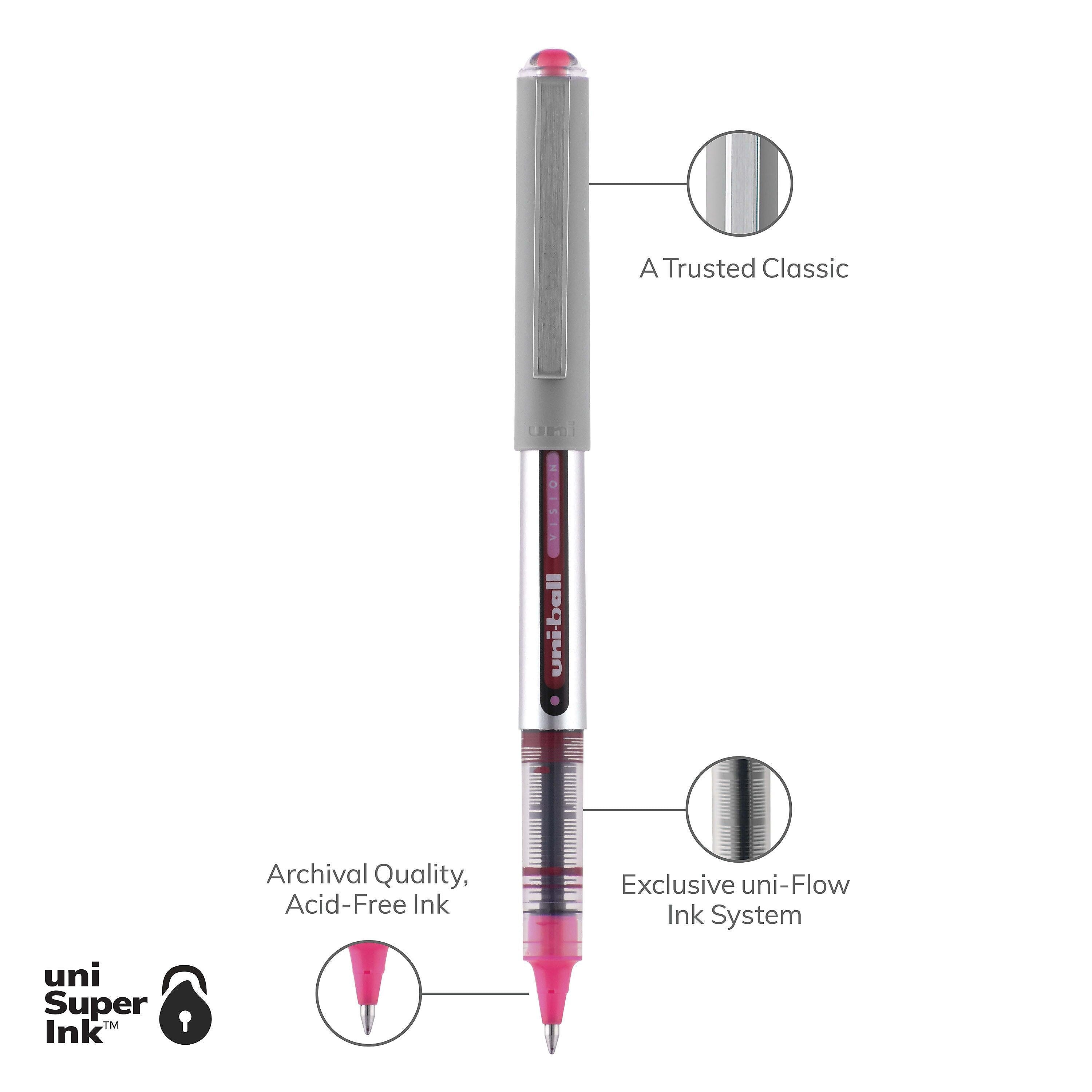 uniball Vision Designer Rollerball Pens, Fine Point, 0.7mm, Passion Pink Ink