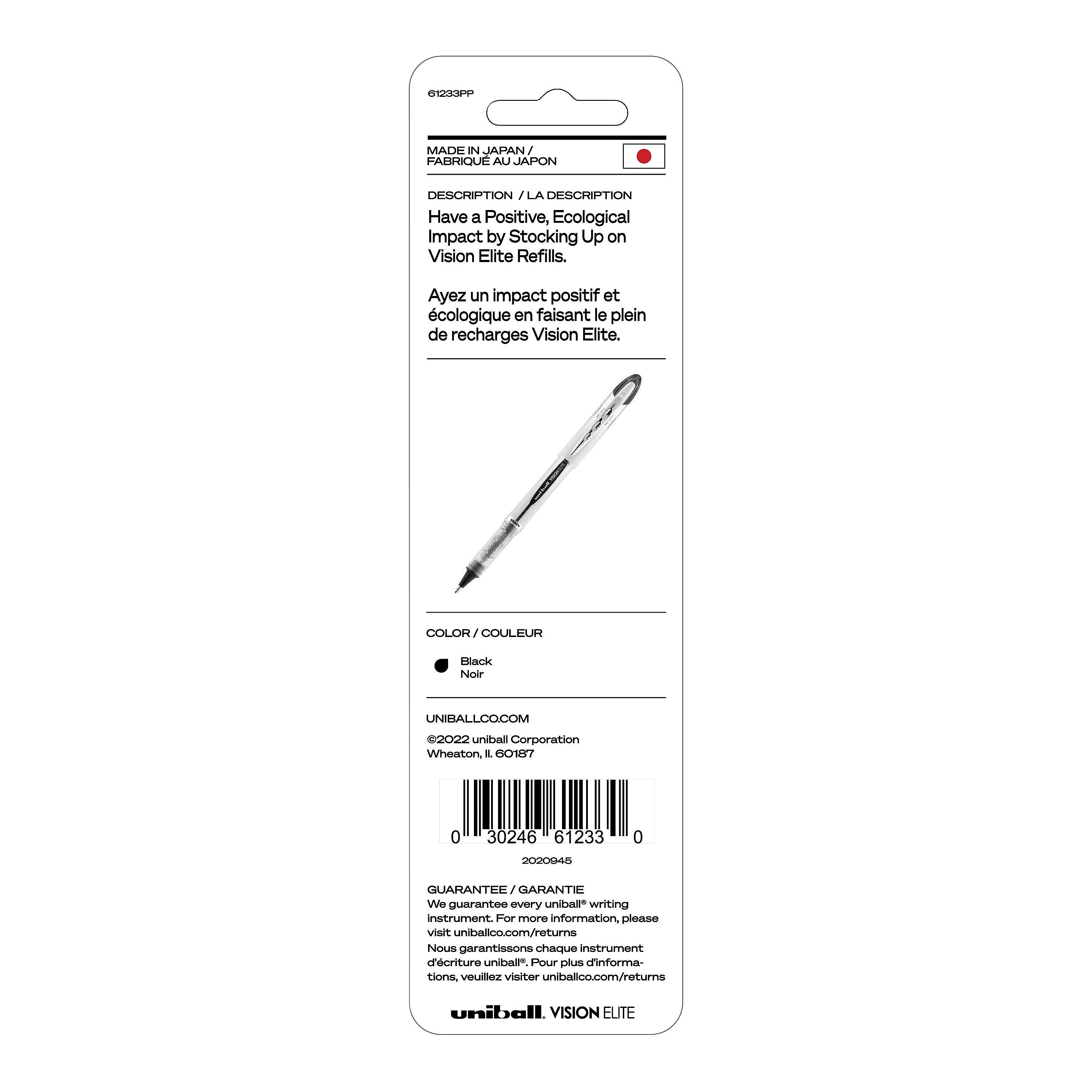 uniball Vision Elite Rollerball Pen Refills, Bold Point, 0.8mm, Black Ink, 2/Pack