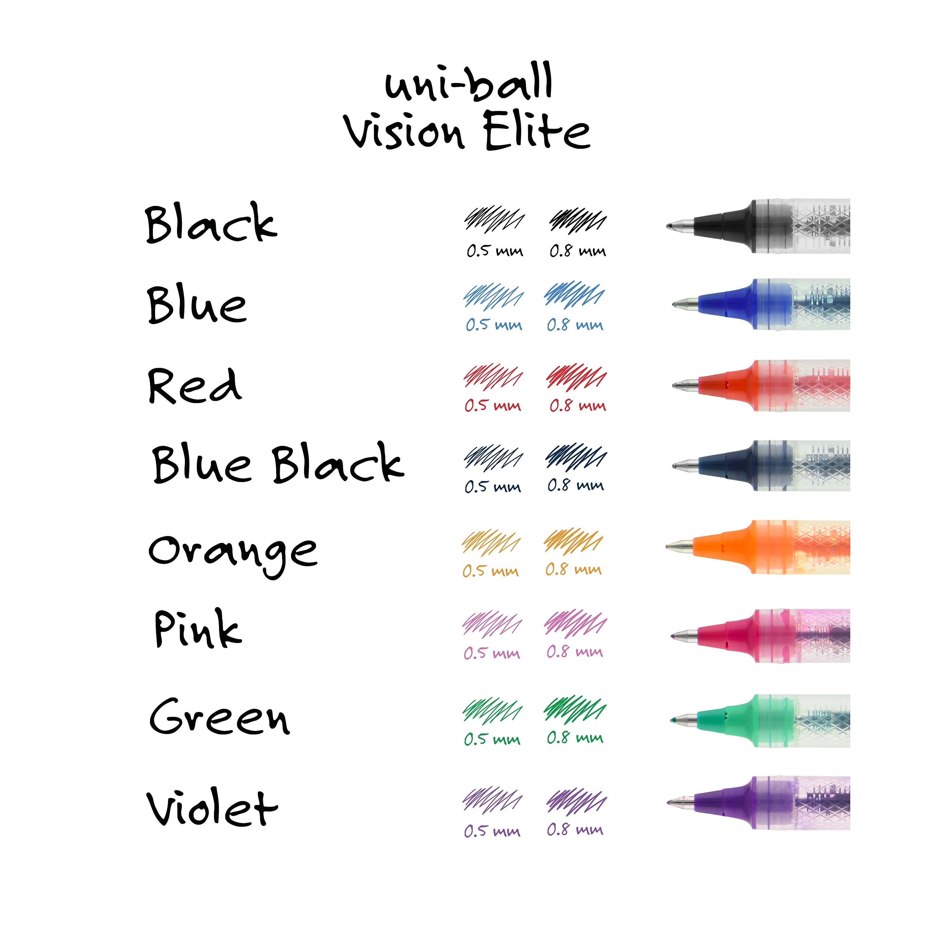 uniball Vision Elite Rollerball Pen Refills, Bold Point, 0.8mm, Black Ink, 2/Pack