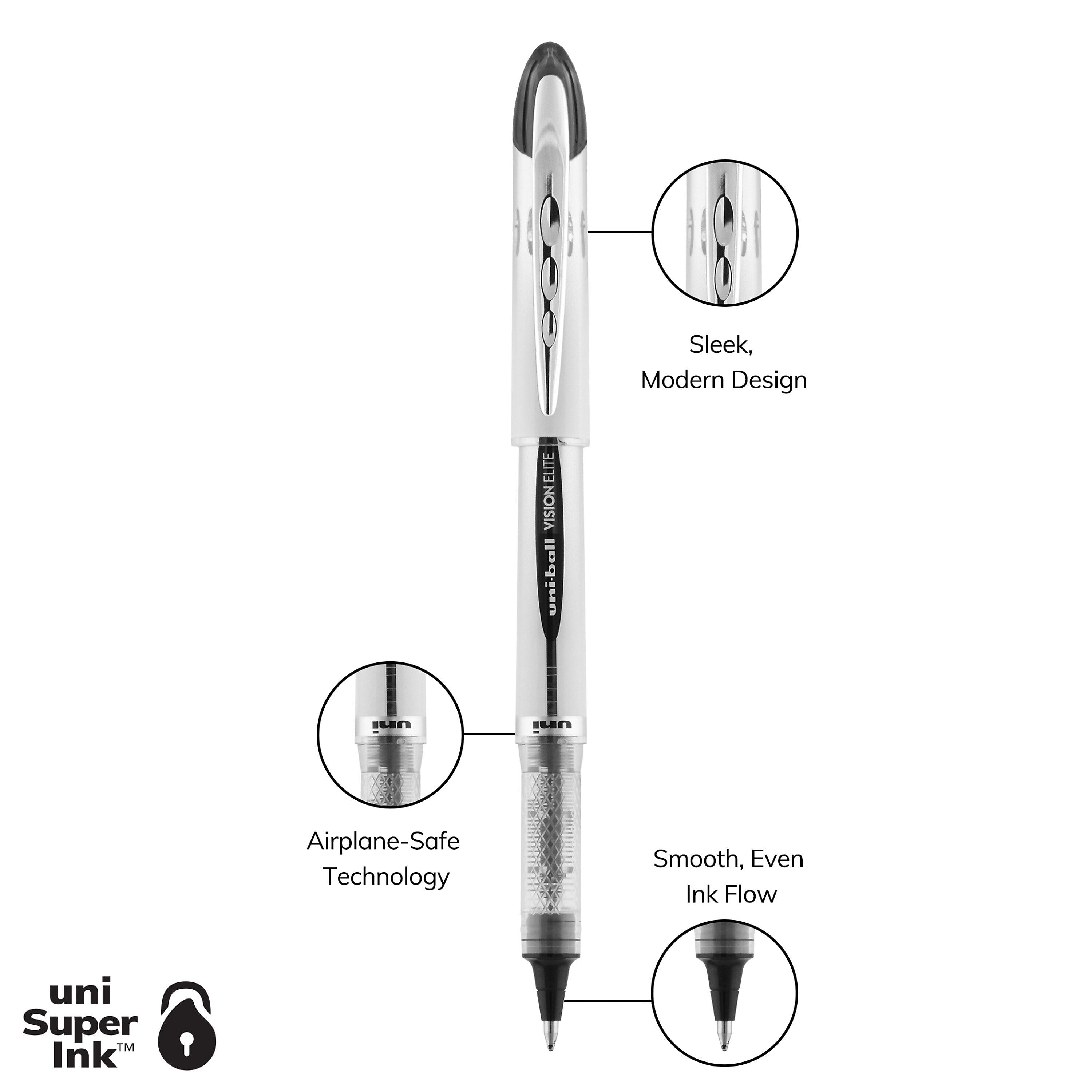 uniball Vision Elite Rollerball Pen Refills, Bold Point, 0.8mm, Black Ink, 2/Pack