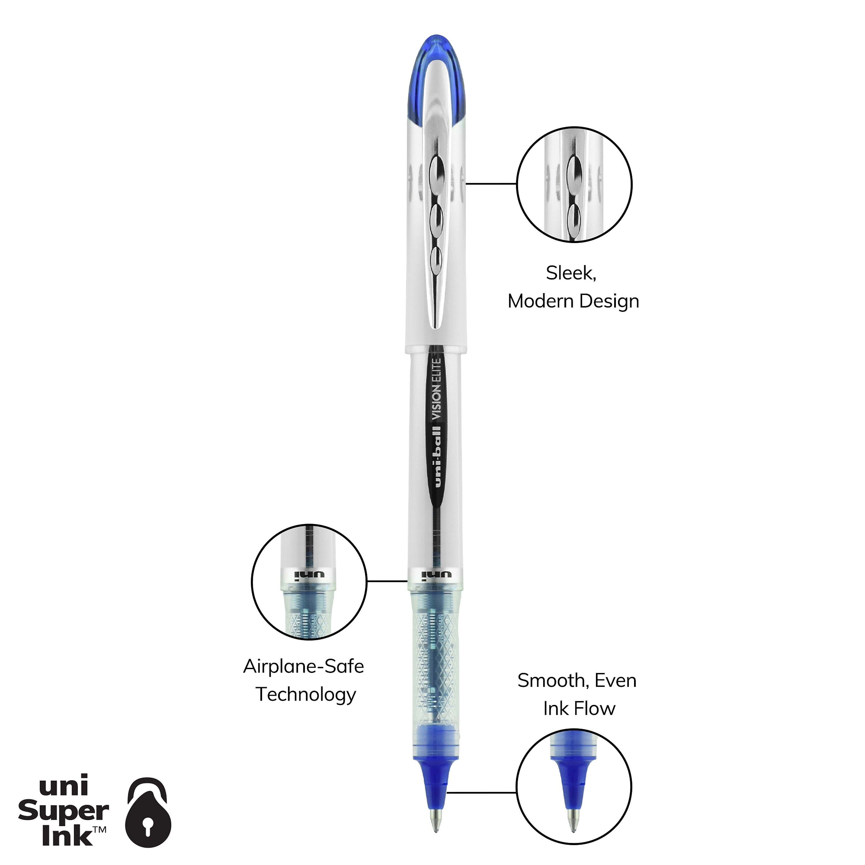 uniball Vision Elite Rollerball Pens, Bold Point, 0.8mm, Blue Ink