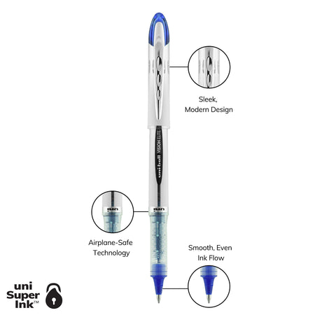 uniball Vision Elite Rollerball Pens, Bold Point, 0.8mm, Blue Ink