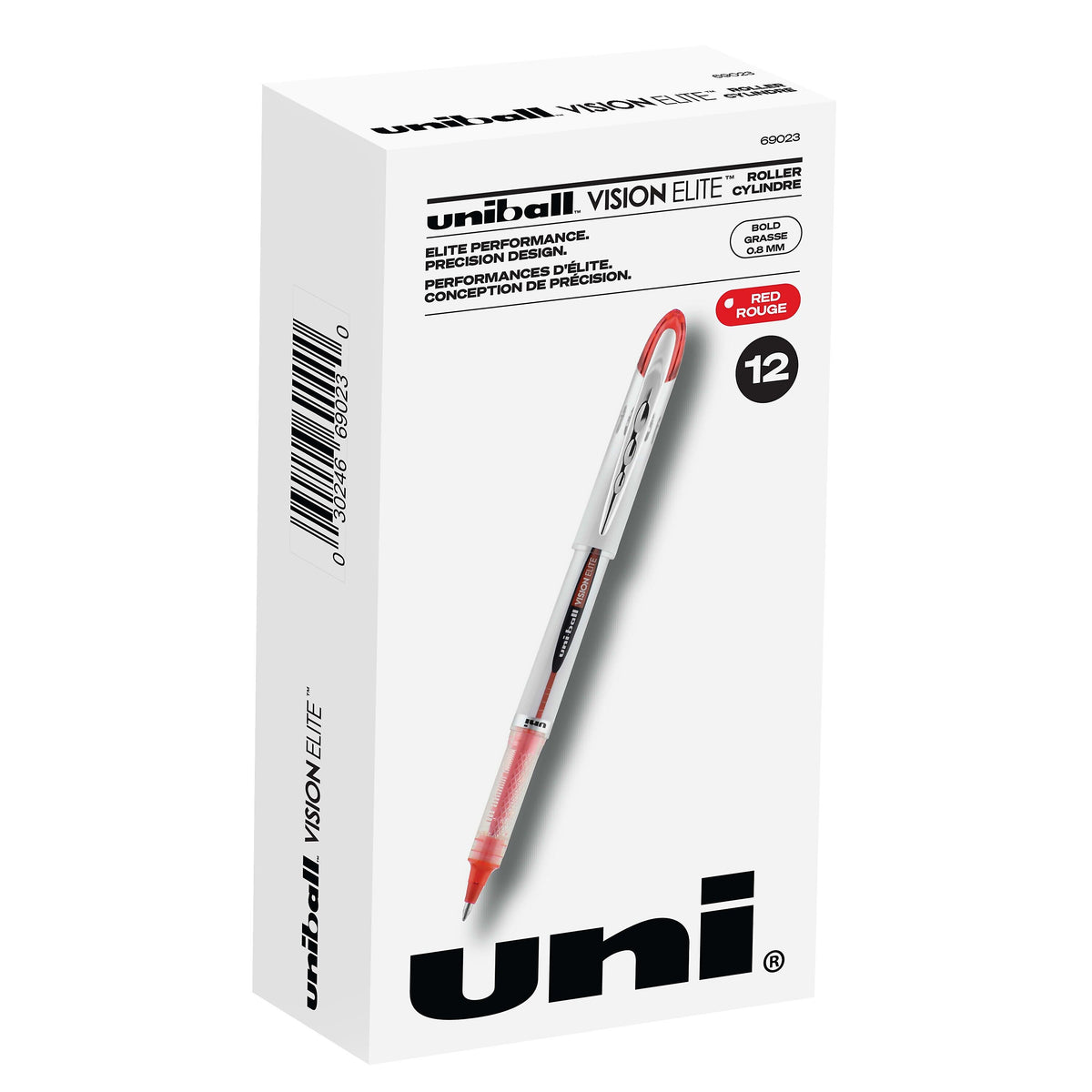 uniball Vision Elite Rollerball Pens, Bold Point, 0.8mm, Red Ink