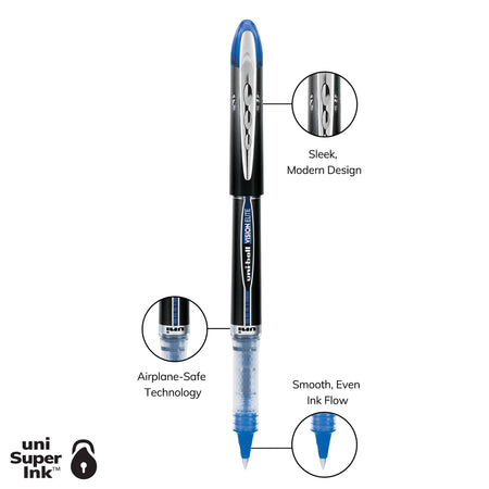 uniball Vision Elite Rollerball Pens, Micro Point, 0.5mm, Blue Ink