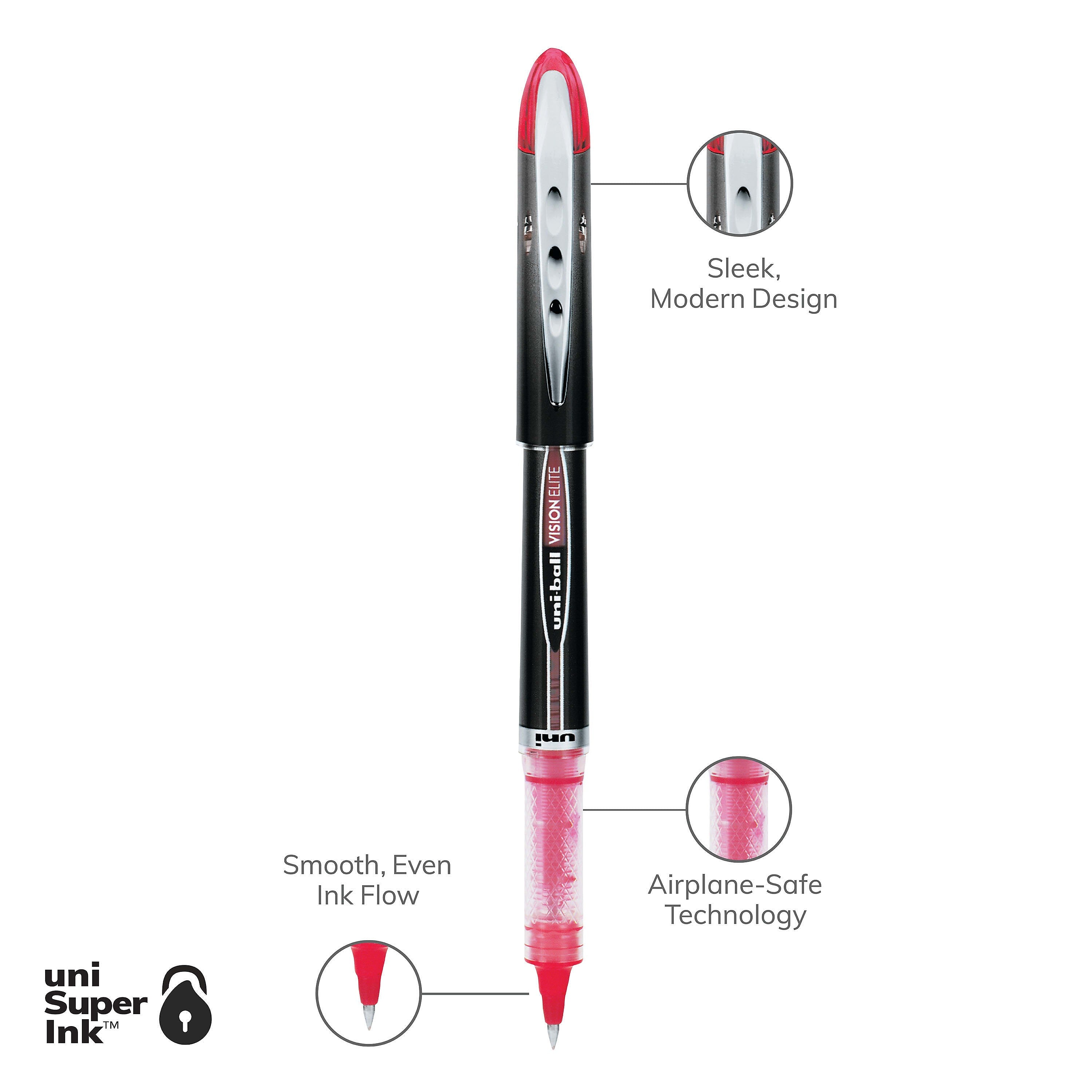 uniball Vision Elite Rollerball Pens, Micro Point, 0.5mm, Red Ink, Dozen