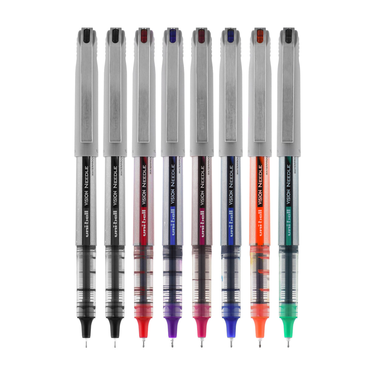 uniball Vision Needle Rollerball Pens, Fine Point, 0.7mm, Assorted Ink, 8/Pack