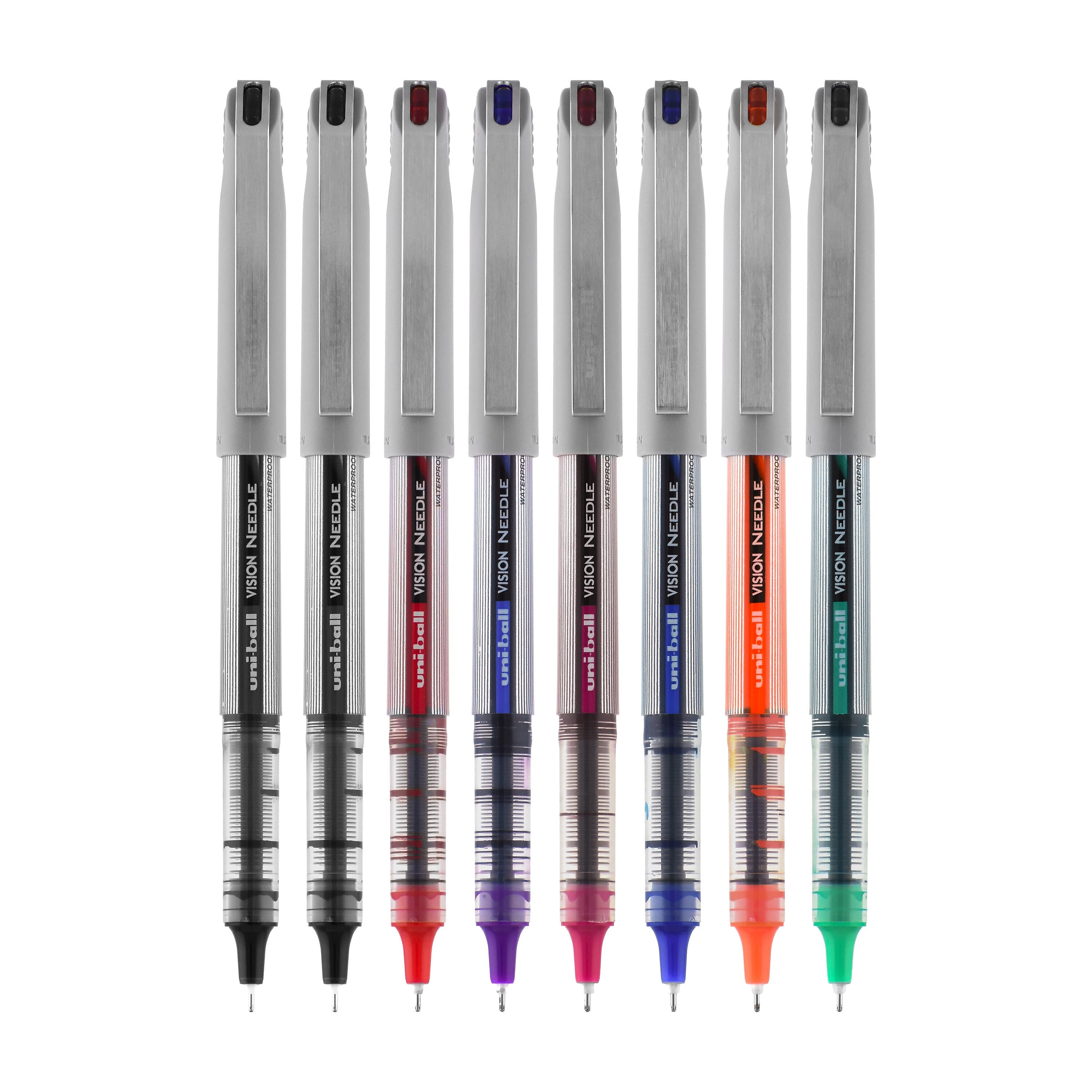 uniball Vision Needle Rollerball Pens, Fine Point, 0.7mm, Assorted Ink, 8/Pack