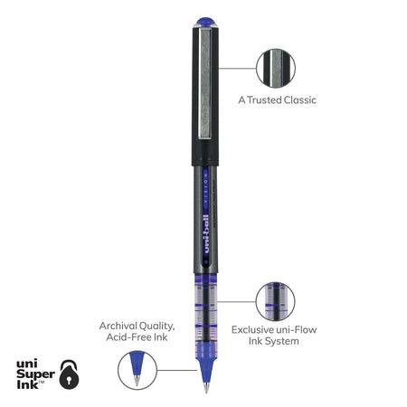 uniball Vision Rollerball Pen, Micro Point, 0.5mm, Blue Ink, Dozen