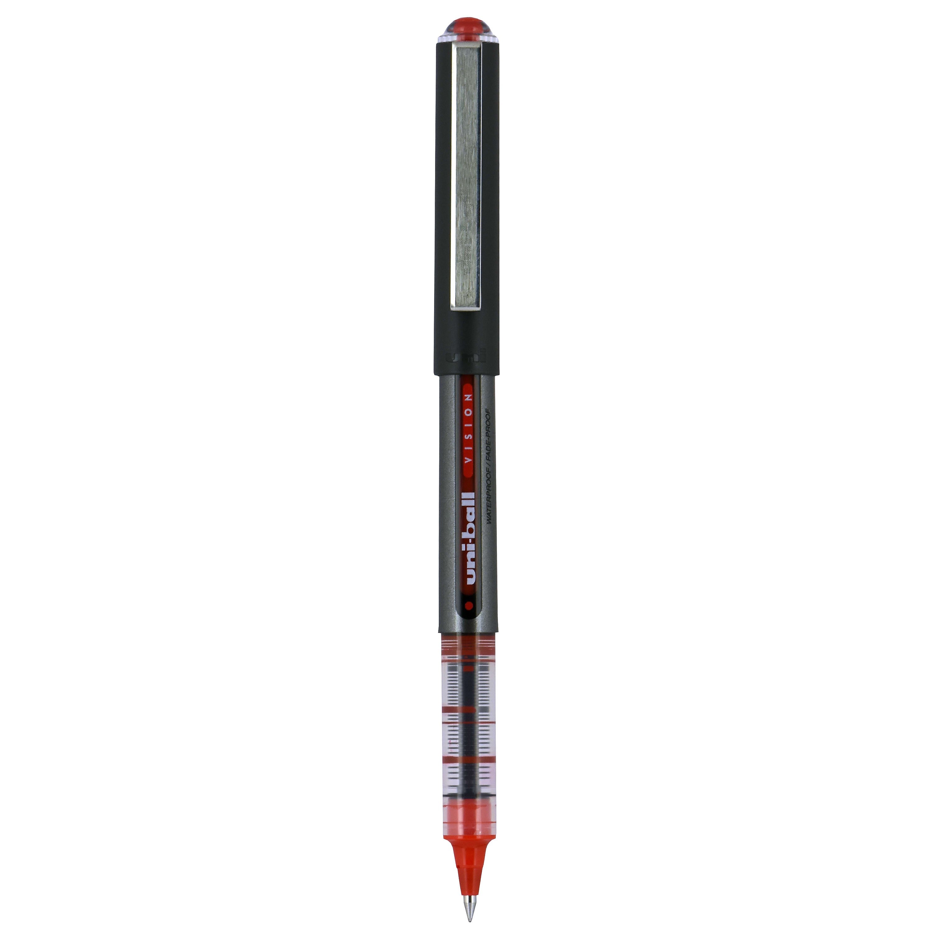 uniball Vision Rollerball Pen, Micro Point, 0.5mm, Red Ink, 12/Pack