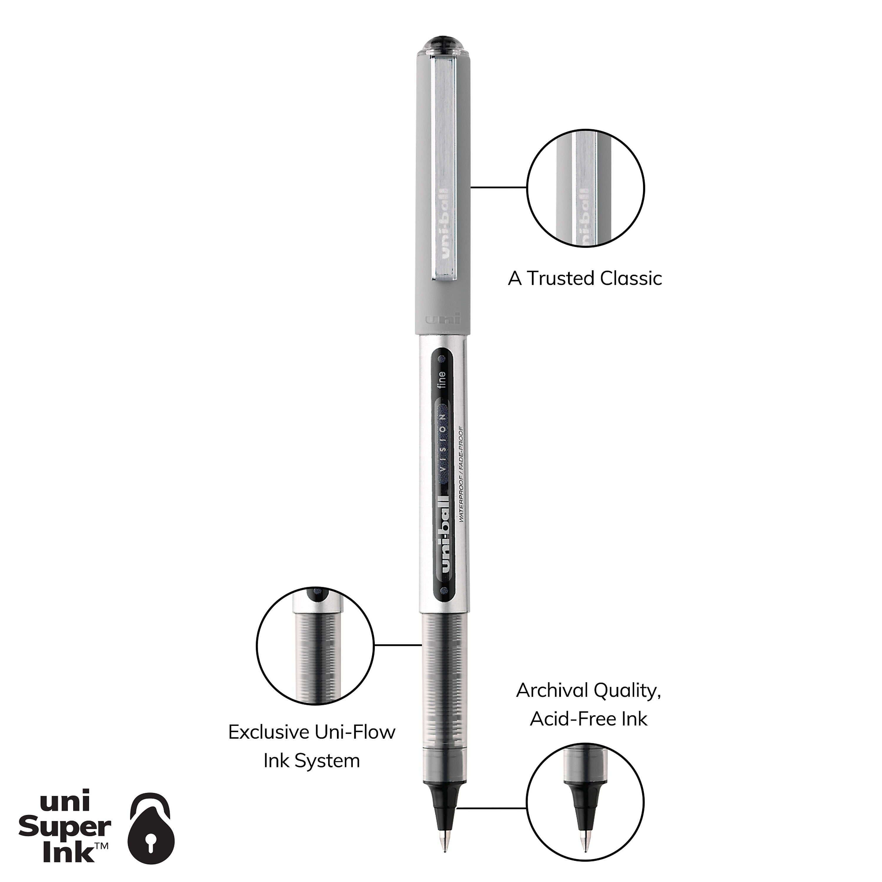 uniball Vision Rollerball Pens, Fine Point, 0.7mm, Black Ink