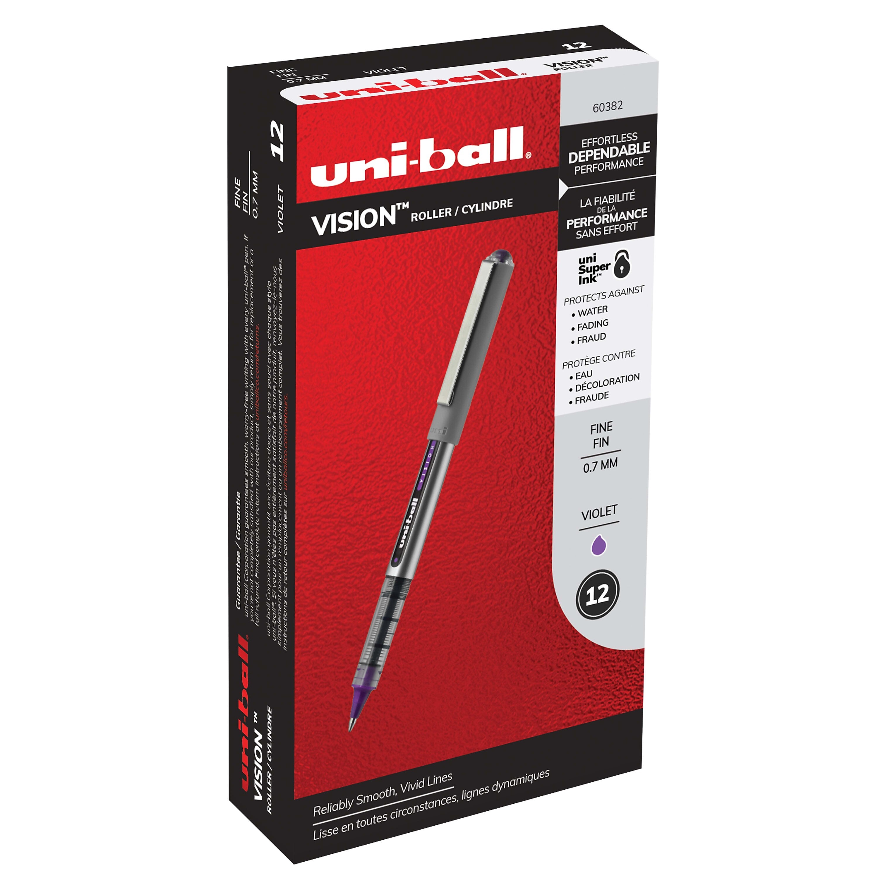 uniball Vision Rollerball Pens, Fine Point, 0.7mm, Purple Ink