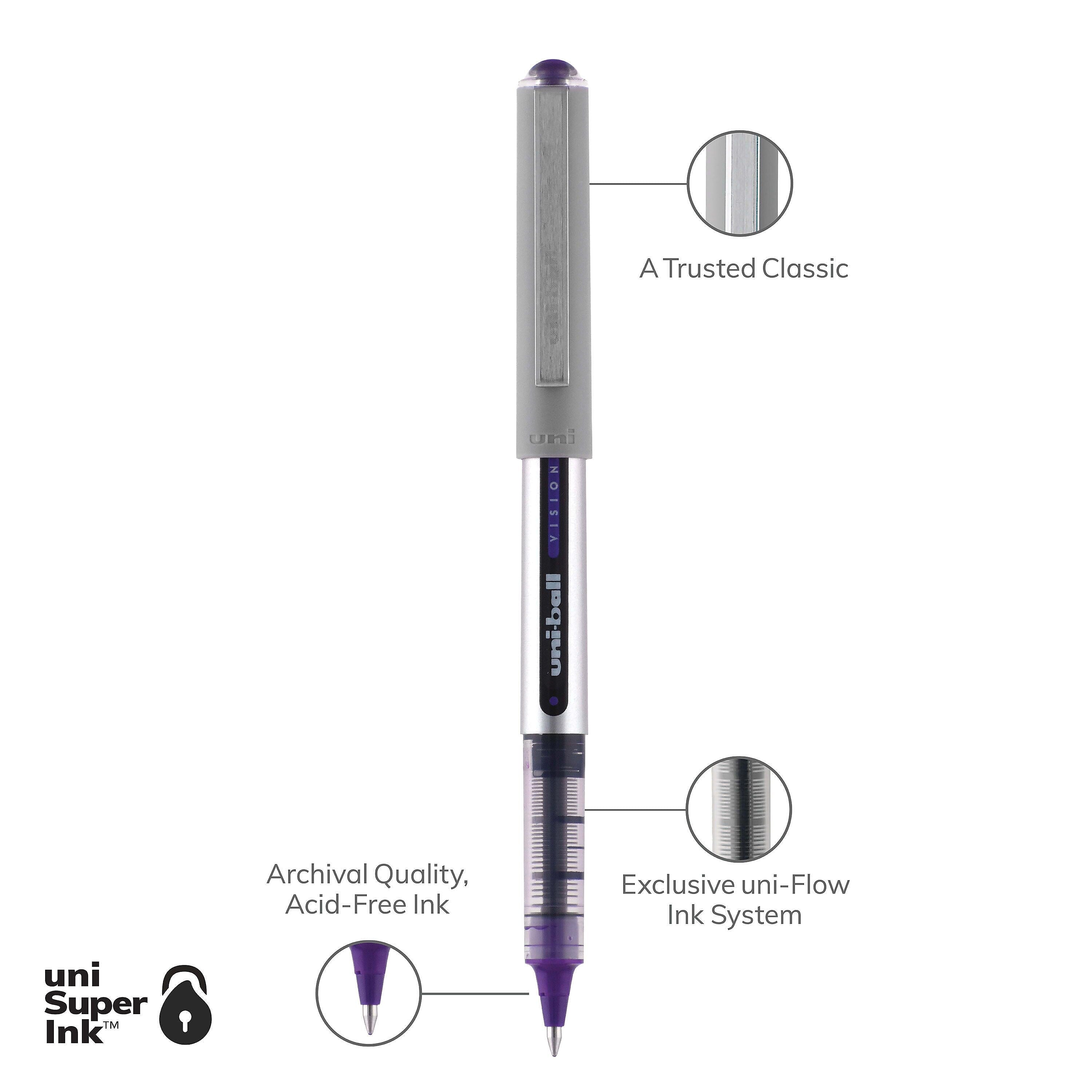 uniball Vision Rollerball Pens, Fine Point, 0.7mm, Purple Ink