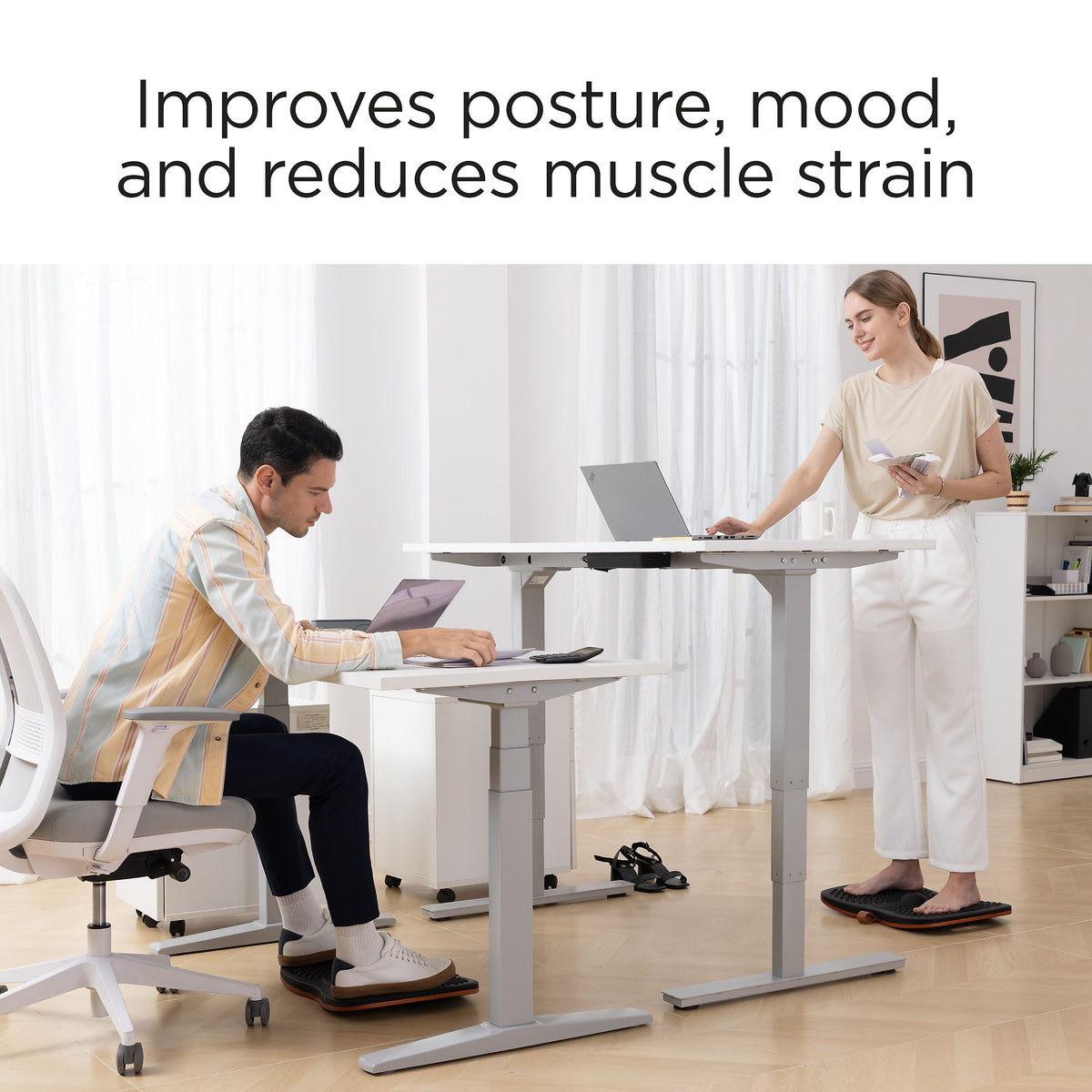 Union & Scale™ 55"W Electric Rectangular Adjustable Standing Desk with Micro Movements, White