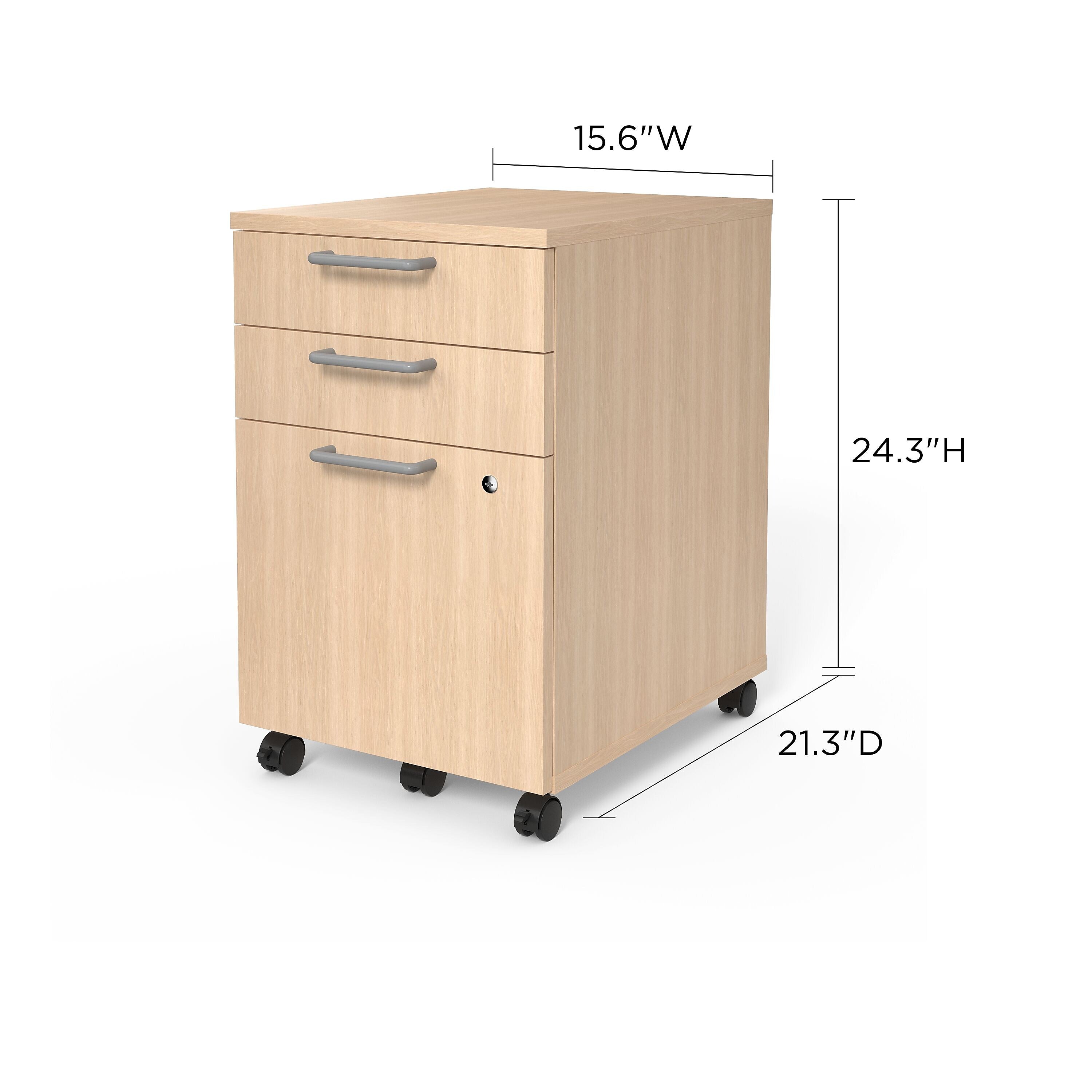 Union & Scale™ Essentials 3-Drawer Vertical File Cabinet, Mobile/Pedestal, Letter/Legal, Natural, 21"